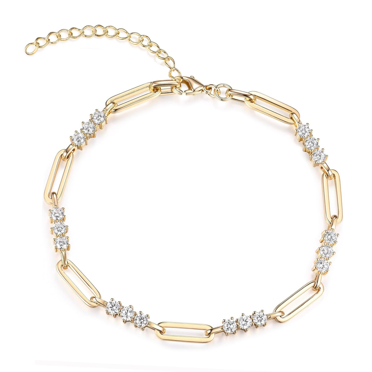 shinelab Paperclip Bracelet for Women Couple Bracelets with CZ Chain Strand Jewelry for Men (Style 2-Golden, Inches, 7.00)