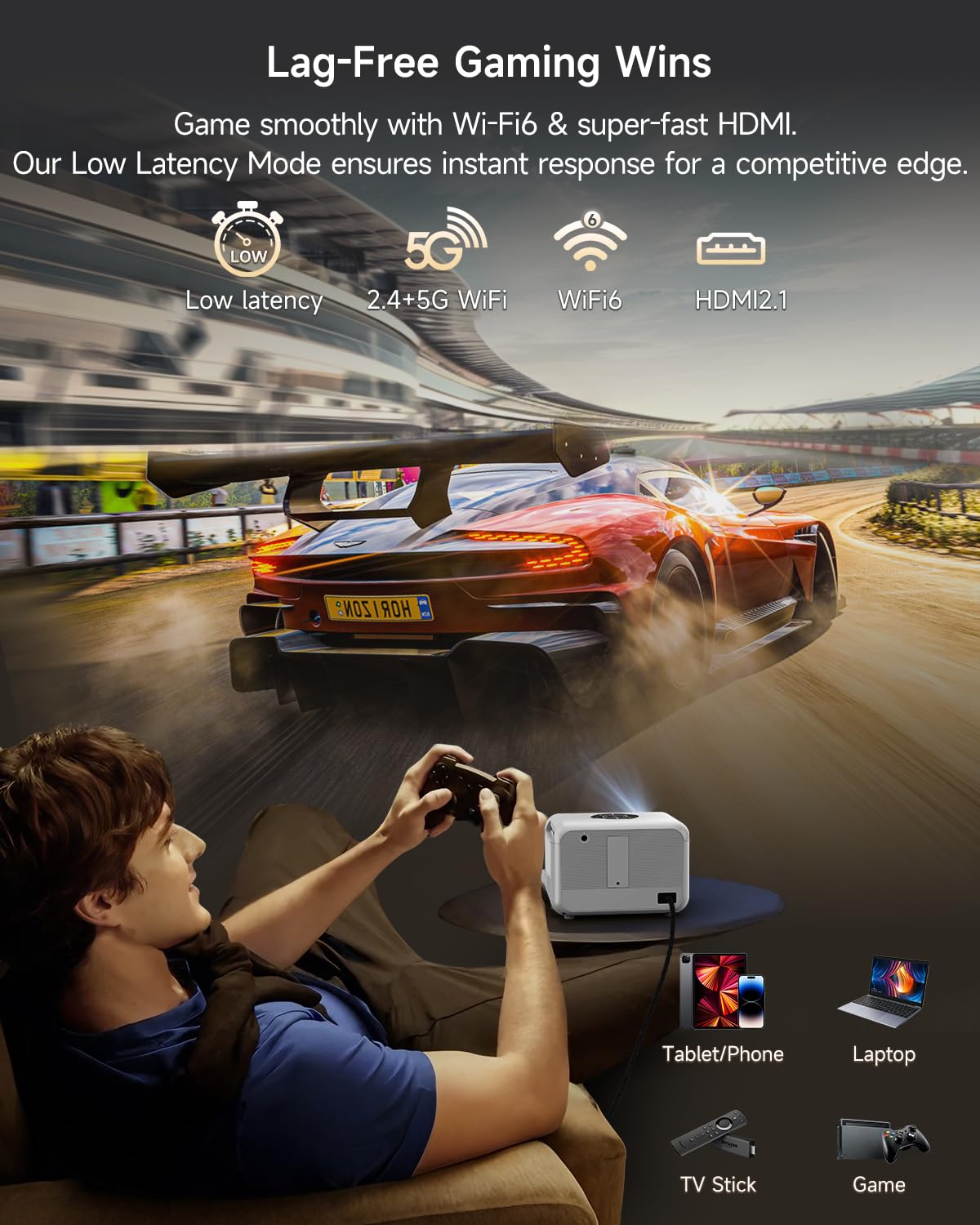 Smart 4K Projector Portable with Auto Focus, Triple Brightness, DB Audio, Official Apps for Outdoor Movie Night Home Theater Video Gaming, HDMI eARC/CEC WiFi6 BT5.4, Halloween Christmas Holiday