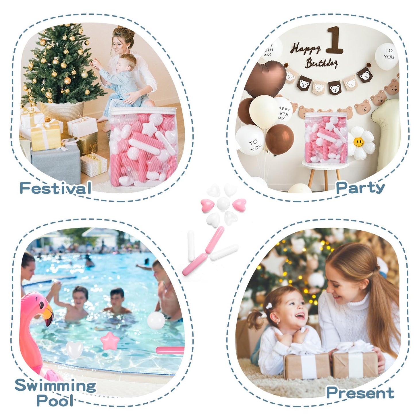 STARBOLO Ball Pit Balls for Kids -200pcs Stars Hearts Strips Crush Proof Play Balls Plastic Macaron Toy Balls for Ball Pit, Baby Pool Water Toys, Play Tent, Birthday Party Decoration