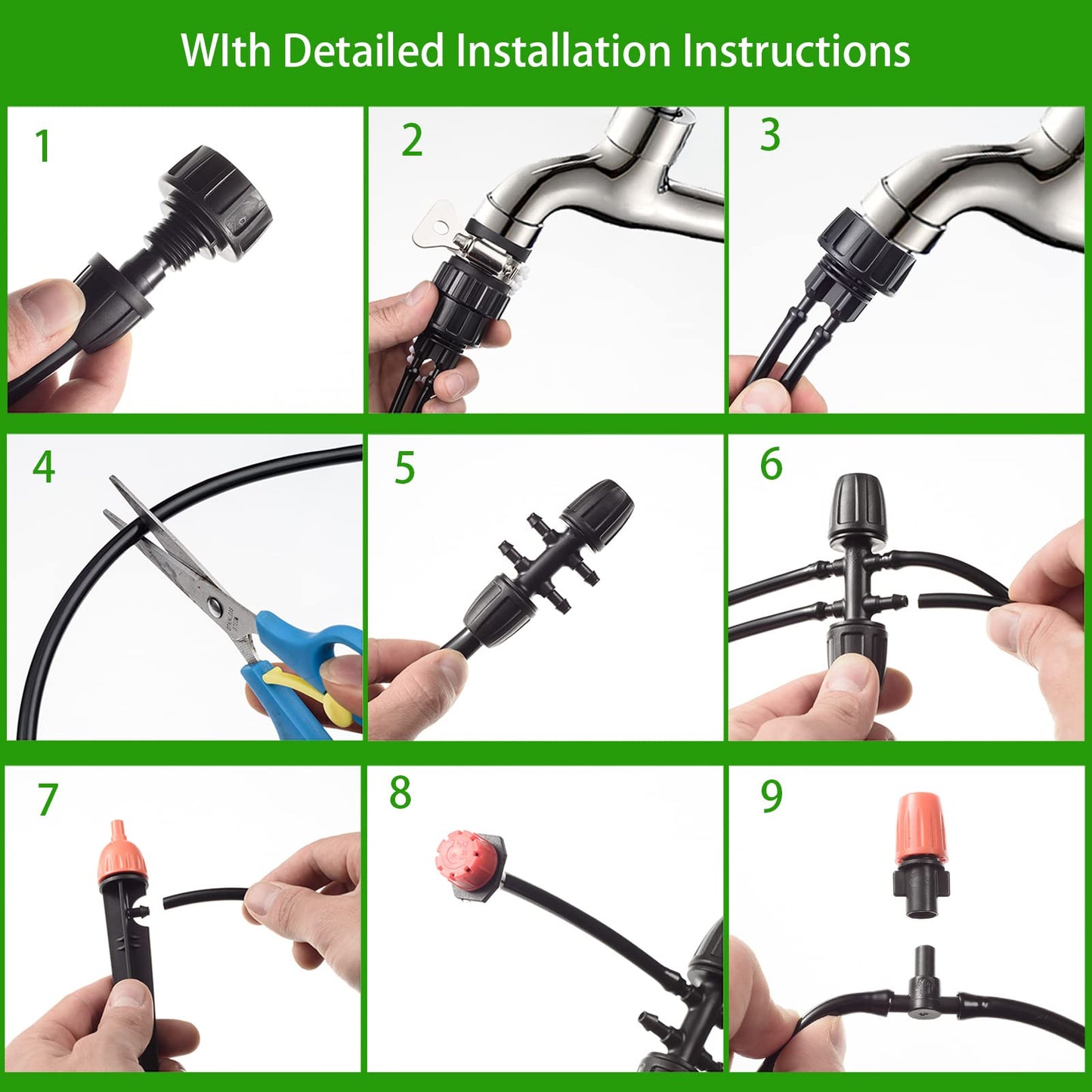 280 Pcs Drip Irrigation Kit, 147FT Garden Watering System 1/2 1/4 in Distribution Tubing Hose Automatic Patio Misting System Micro Automatic Drip Irrigation for Plant Garden Greenhouse Patio Lawn