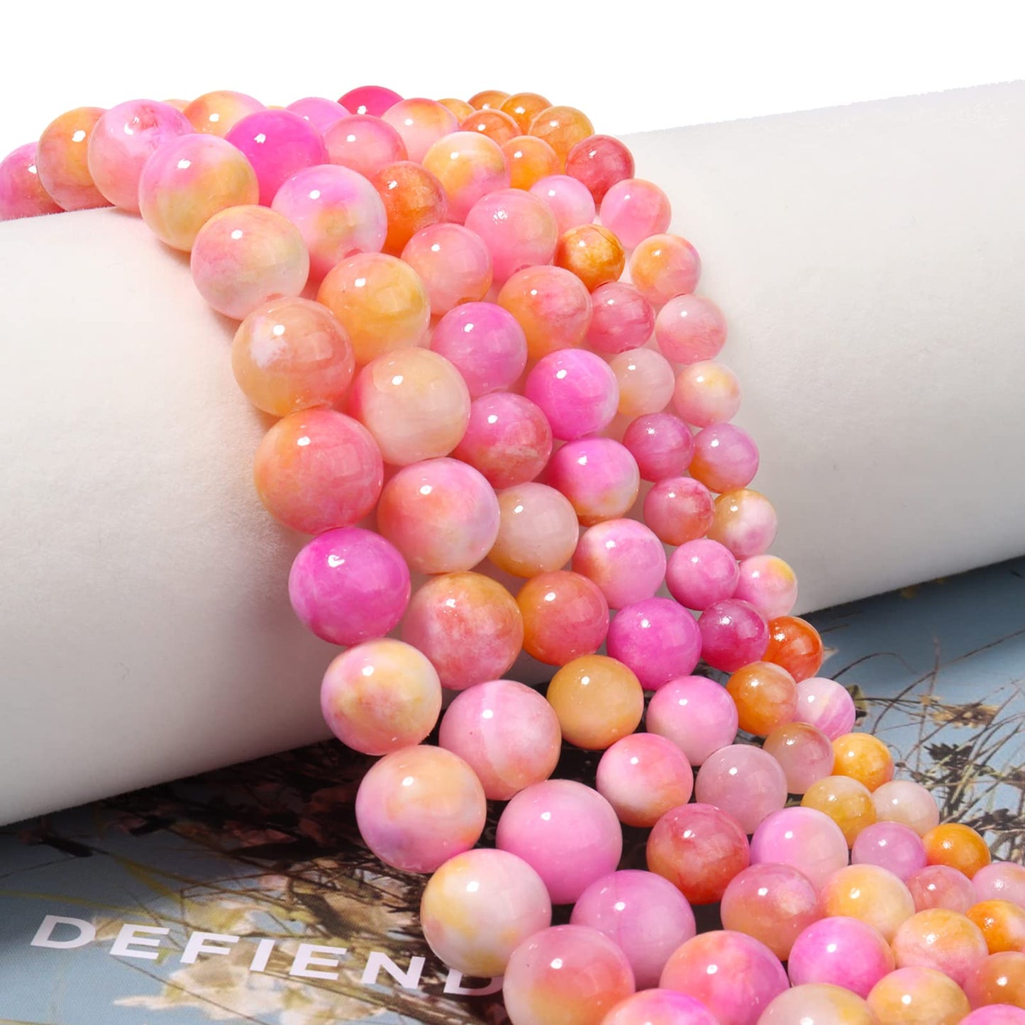 60pcs 6mm Natural Stone Beads Pink Yellow Persian Jade Beads Energy Crystal Healing Power Gemstone for Jewelry Making, DIY Bracelet Necklace