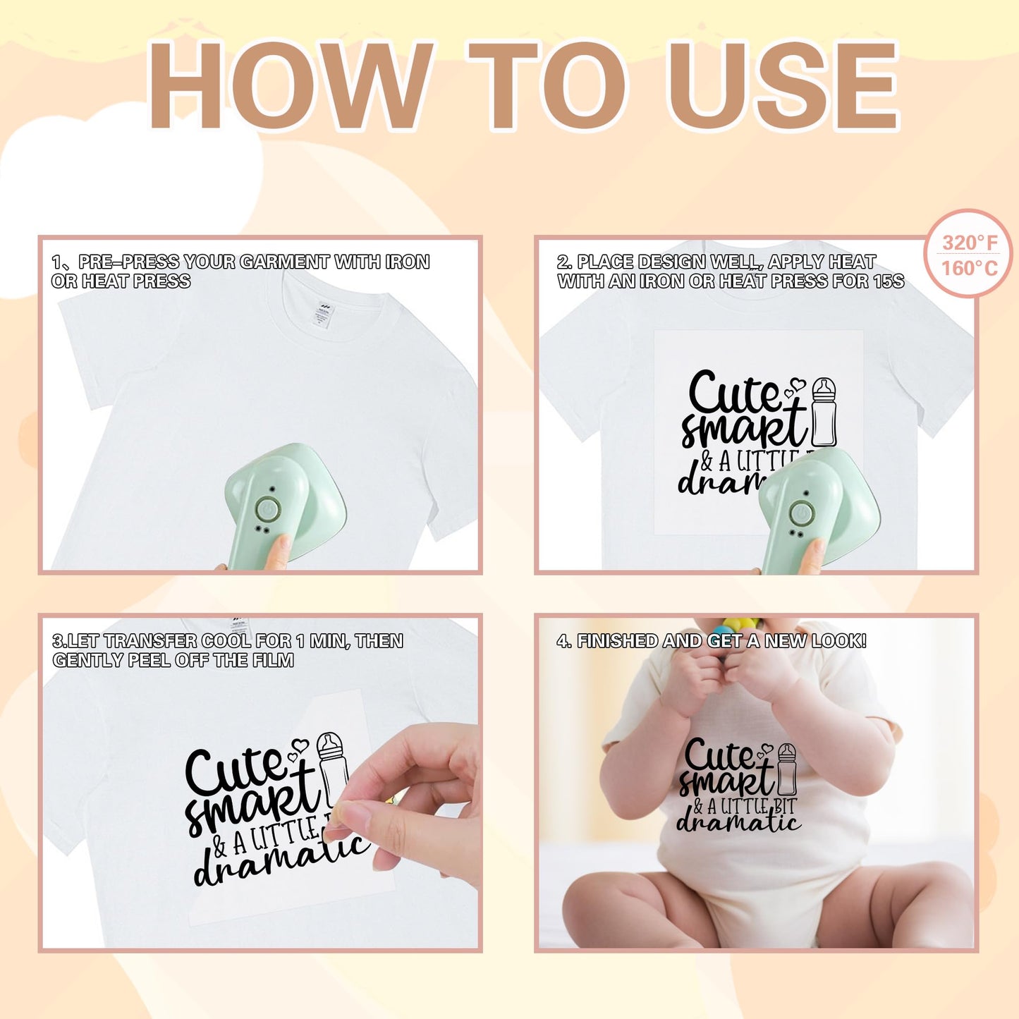 20 Pcs 5.5 Inch Vinyl DTF Heat Transfers for Baby Clothes with Funny Quote Designs for Onesies Bodysuits Bibs and DIY Shower Gifts