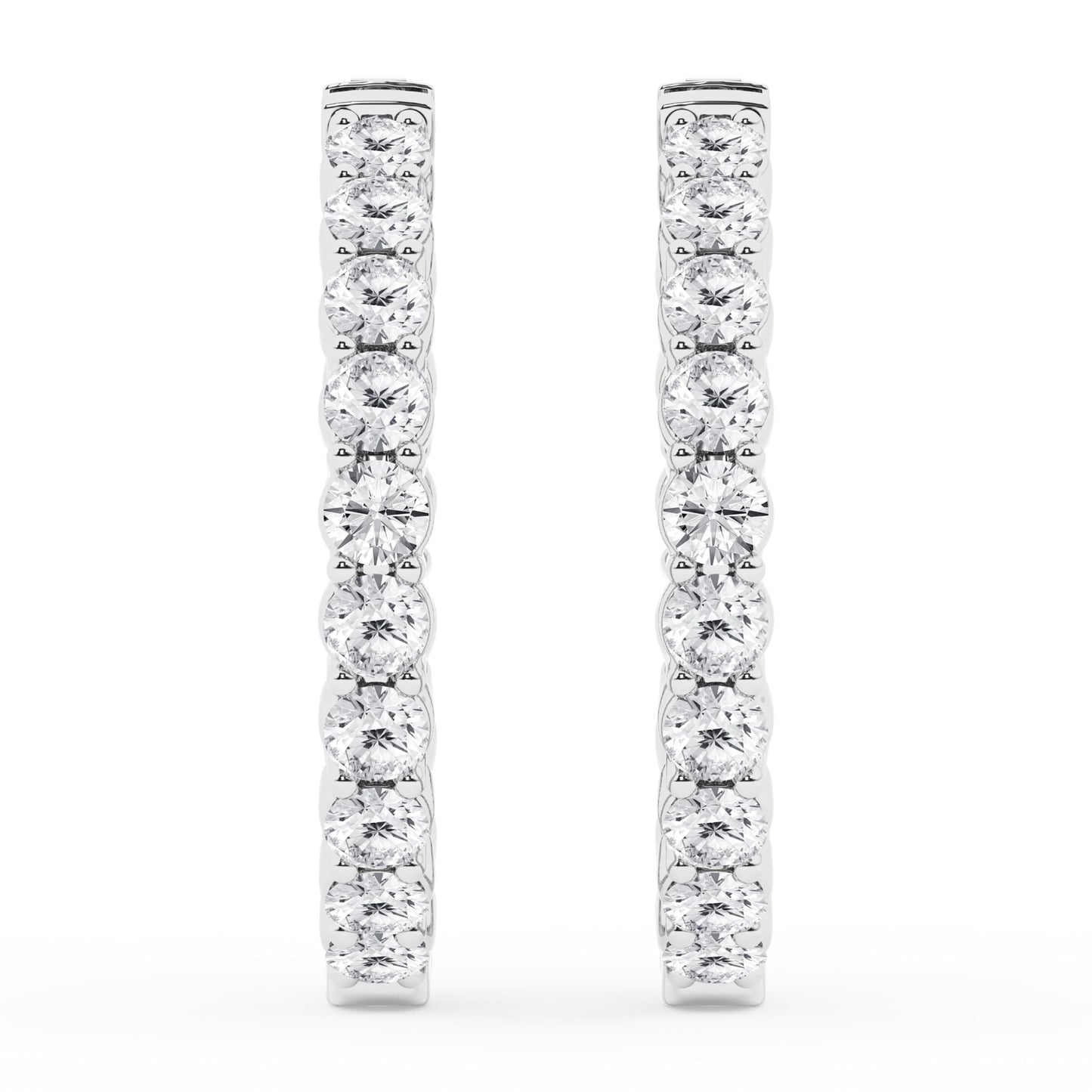 Belacqua 4.00 Carat Round Lab Grown Inside Out Diamond Hoop Earrings in Sterling Silver, Color G+, Clarity SI, Prong Set, Fine Jewelry for Women, Gift Box Included