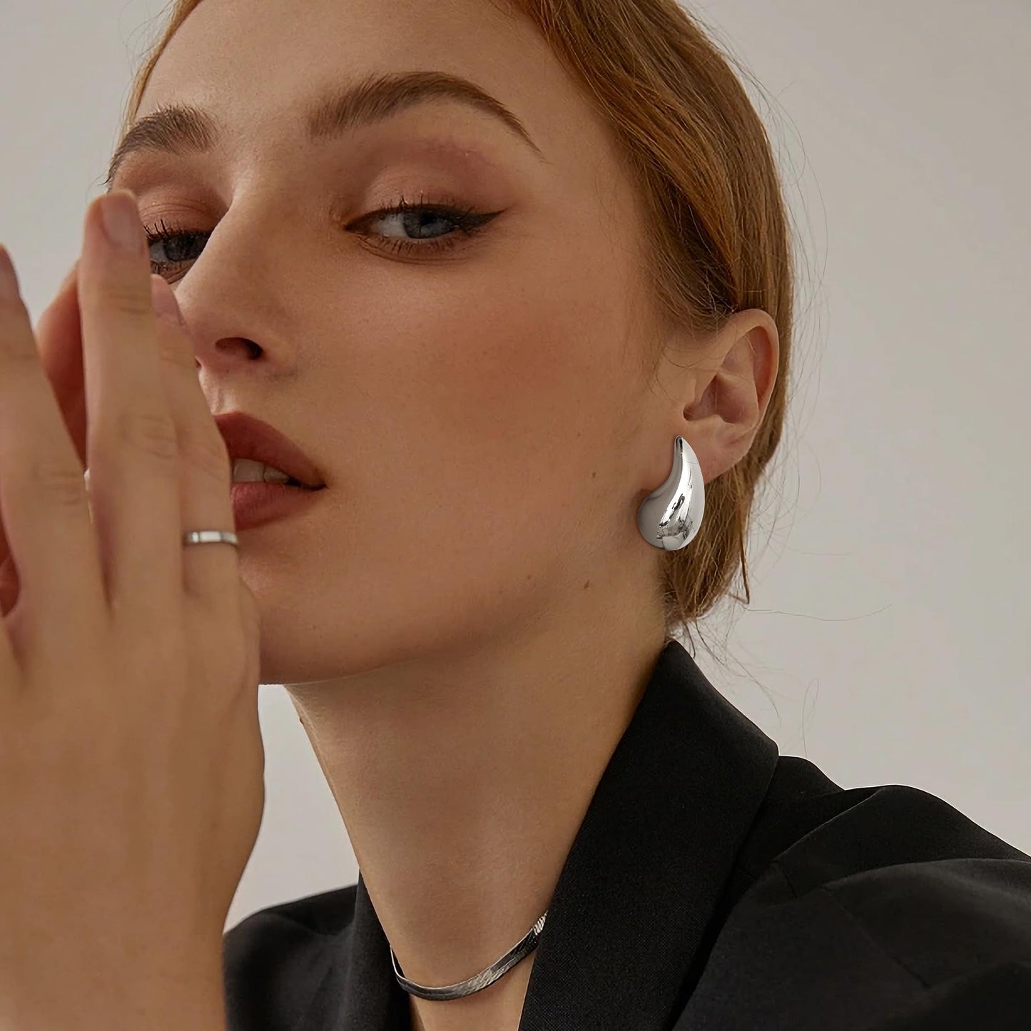Gacimy Silver Tone Teardrop Earrings Dupes for Women, Chunky Drop Earrings for Women with 925 Sterling Silver Post, 1 Inches