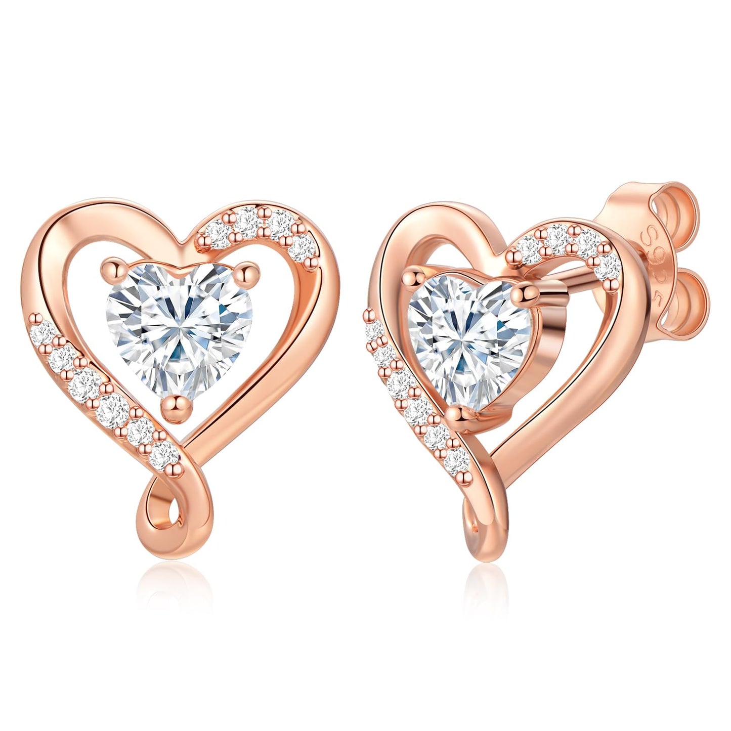 Zifeel Earrings for Women, Rose Gold Birthstone Heart Studs Earring for Girlfriend Wife, Anniversary Birthday Christmas Valentines Mothers Day Gifts Jewelry for Women Wife Her Mom