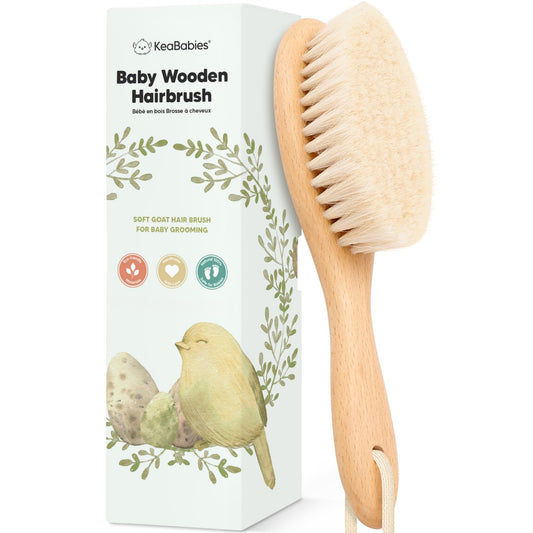 Wooden Baby Hair Brush - Cradle Cap Baby Brush with Soft Goat Bristles, Perfect Gentle Scalp Newborn Comb for Infant, Girls, Boys, Bath Essentials (Walnut, Oval)