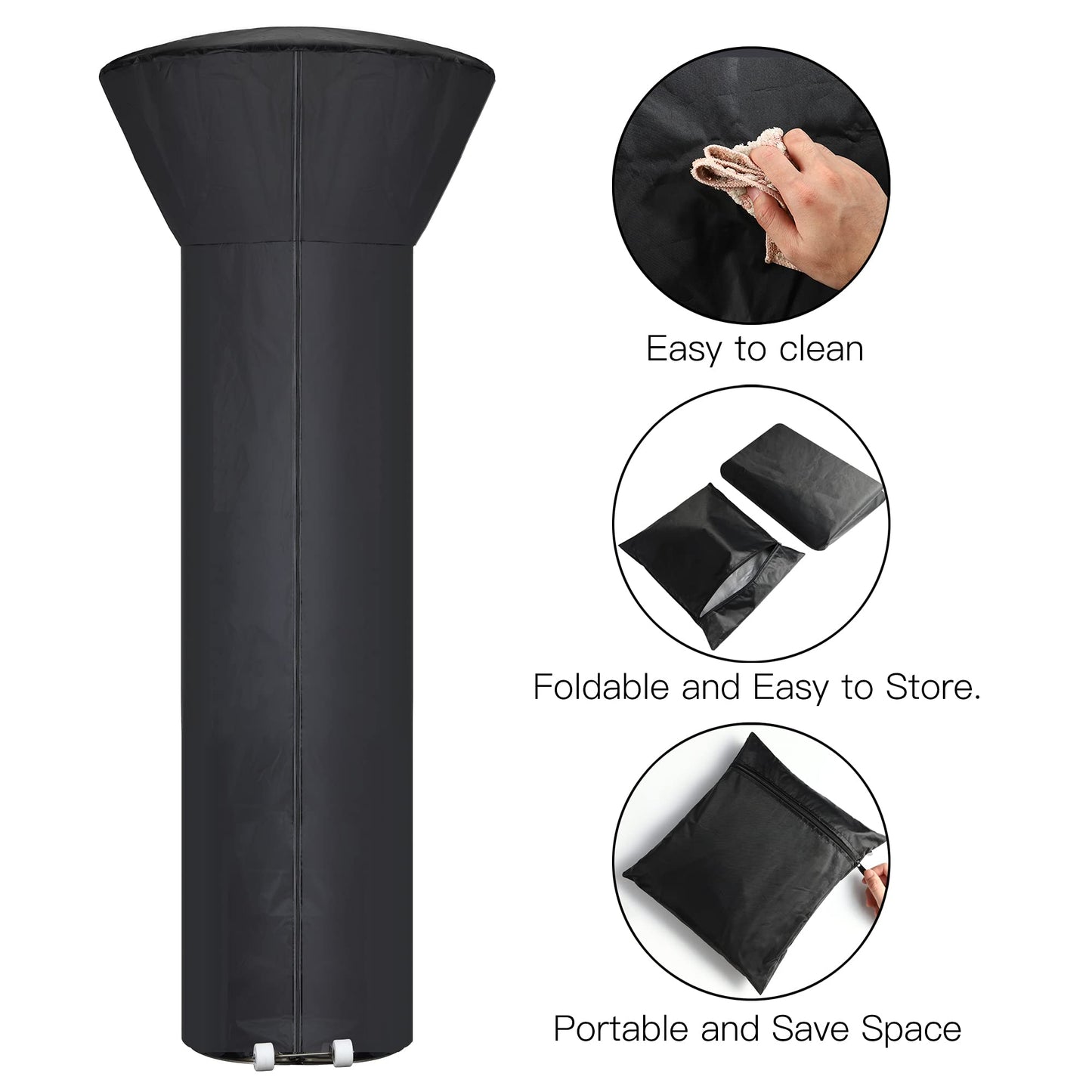 Hualedi Patio Heater Covers with Zipper and Storage Bag,Waterproof,Dustproof,Wind-Resistant,Sunlight-Resistant,Snow-Resistant,Black,87'' Height x 33" Dome x 19" Base