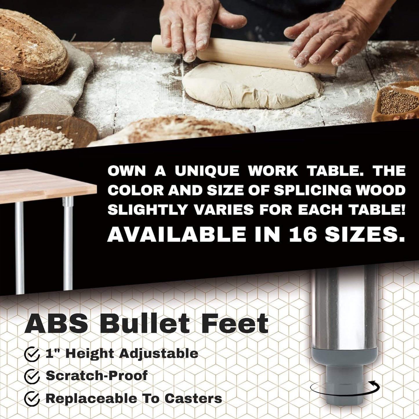 DuraSteel Butcher Block Counter Top - 24 x 30 x 34" Height with 4 Caster Wheels (2 Adjustable) - Kitchen, Side, Coffee, or Dining Table - Optional Base Leg Units, Natural Maple Slab Work Bench Top