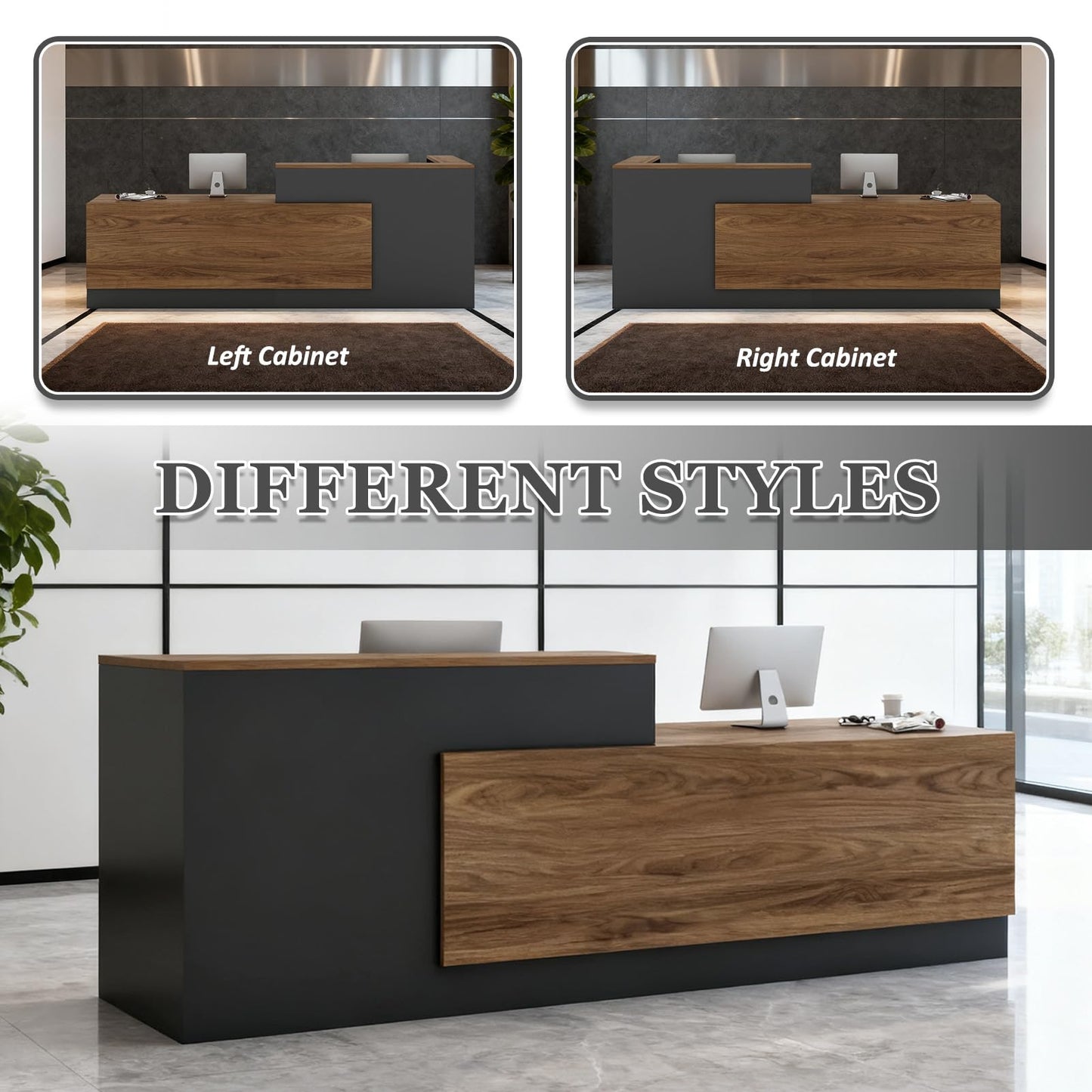 YTElantivo L-Shaped Reception Desk with Counter, 1-Inch Thick Board, Lockable Drawers & Keyboard Tray, Heavy-Duty Front Desk for Office, Salon, Hotel & Clinic