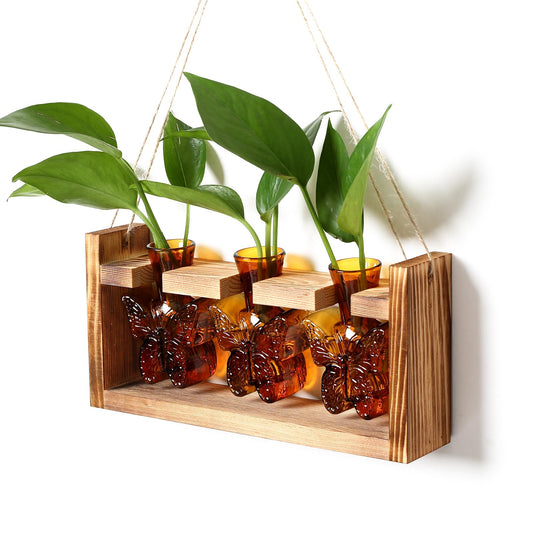 Glass Plant Propagation Station Butterfly Vases for Plants Birthday Gifts for Women Mom Office Home Decoration with Wooden Stand