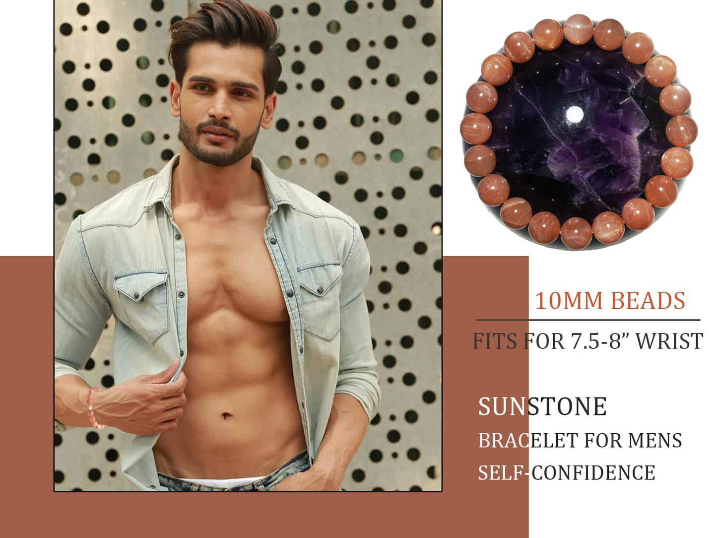 Sunstone Bracelets for Women Men: 8MM & 10MM | Natural Gemstones for Spiritual Ceremony & Ritual | Bring Wealth| Stretch Jewelry Stone of Romance Passion Drive Confidence