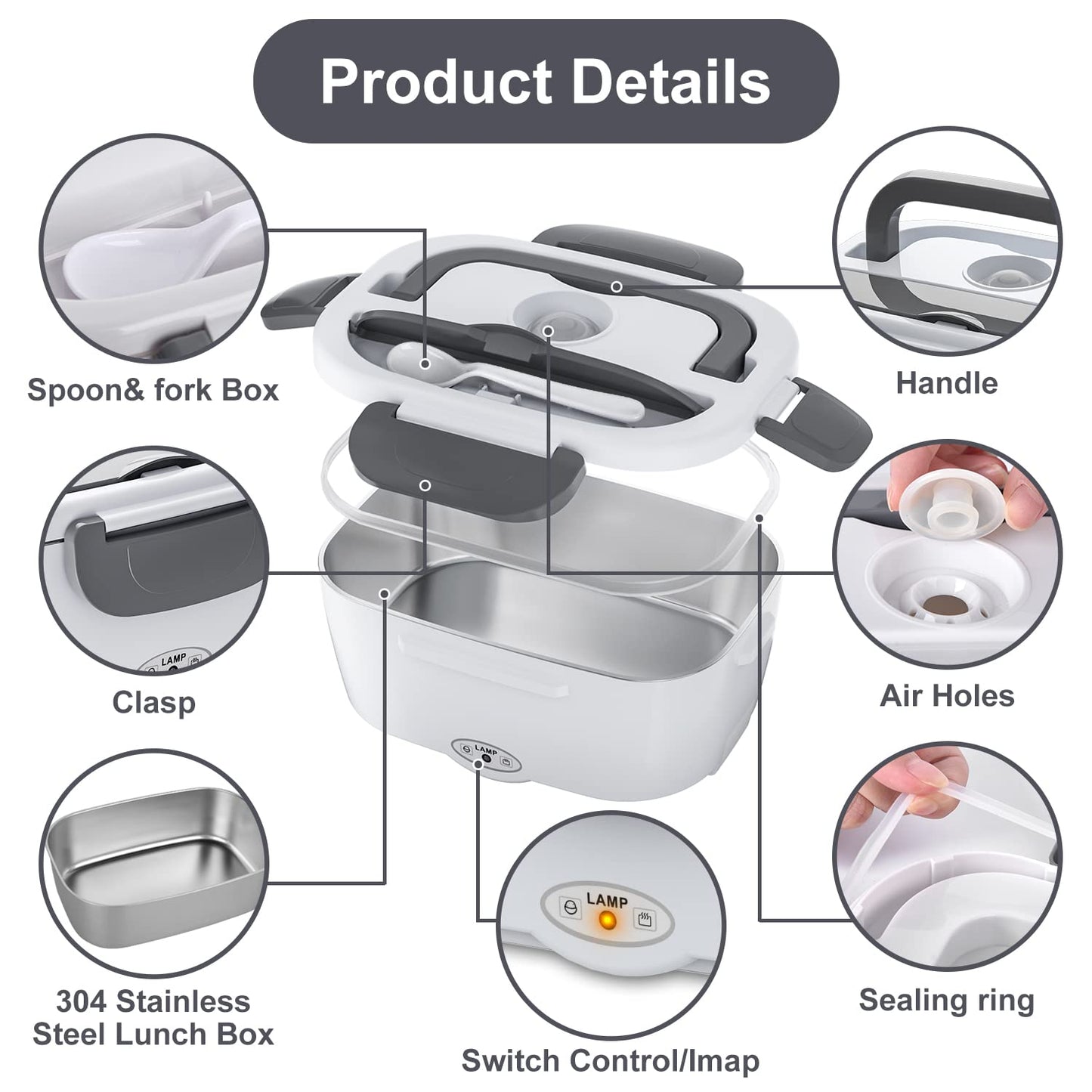 Herrfilk Electric Lunch Box Food Heater, 3 in 1 Ultra Quick Heated Lunch Boxes for Adults, 12V/24V/110V Portable Food Warmer for Car/Truck/Office With Fork Spoon and Insulated Carry Bag