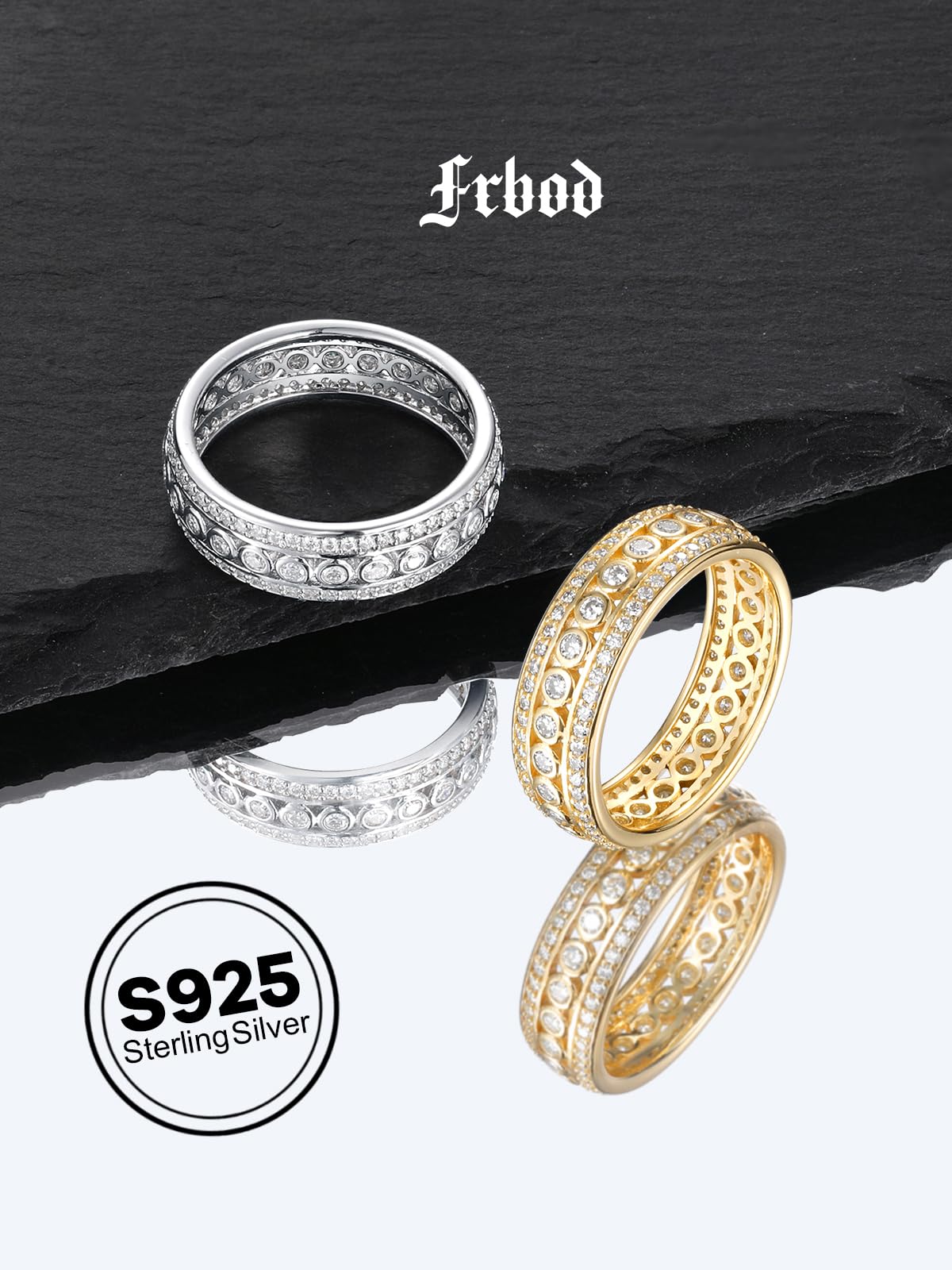 Frbod Moissanite Wedding Ring Womens Channel Set Row Band Sterling Silver Thick Eternity Ring for Wife Her Size 5