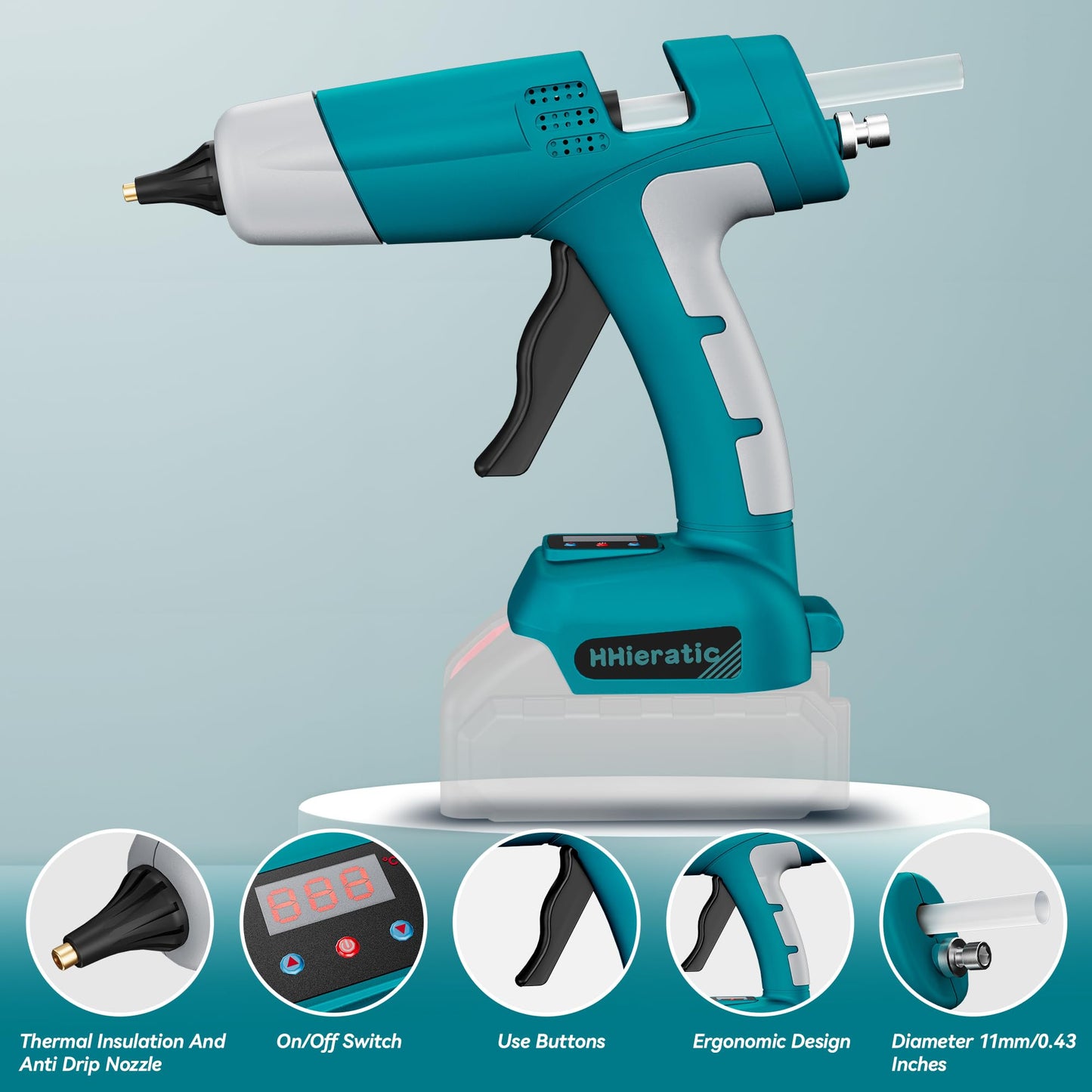 HHieratic Cordless Hot Glue Gun for Makita 18V Battery,Craft Glue Guns with Digital Display,Temperature and Amount Controls,Hot Glue Gun Kit with 30pcs Sticks for DIY&Arts&Crafts(Battery Not Include)