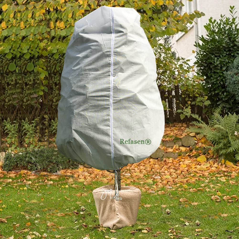 Refasen Plant Covers Freeze Protection,90”H X75”W 2.2oz Frost Blankets for Outdoor Plants Frost Cloth with Zipper Drawstring-Protect Trees Shrubs from Cold Frost Wind Pest