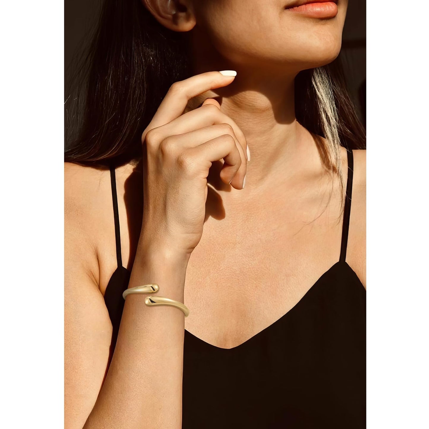 Yowivon Gold Bangles for Women, Fine Teardrop Gold Bracelet, Twisted Hinged Open Bangle Bracelets for Women, Non Tarnish Wrist Cuff, Trendy Jewelry Gifts for Christmas Valentine Birthday