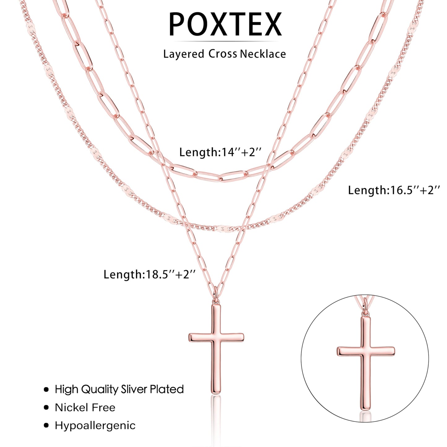 Rose Gold Layered Cross Necklaces for Women,Rose Gold Plated Dainty Stackable Choker Necklaces for Women,Trendy Layering Thin Cross Pendant Paperclip Chain Jewelry Set Gifts