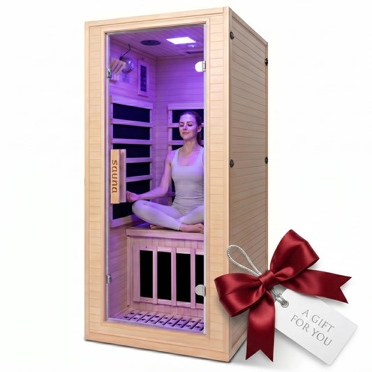 7-Color Wellness Light Infrared Sauna–1300W 110V 1-Person Indoor Wood Sauna in w/Carbon Crystal Heaters, Post-Workout Recovery & Spa Relaxation, Home Use Gift for Men & Women