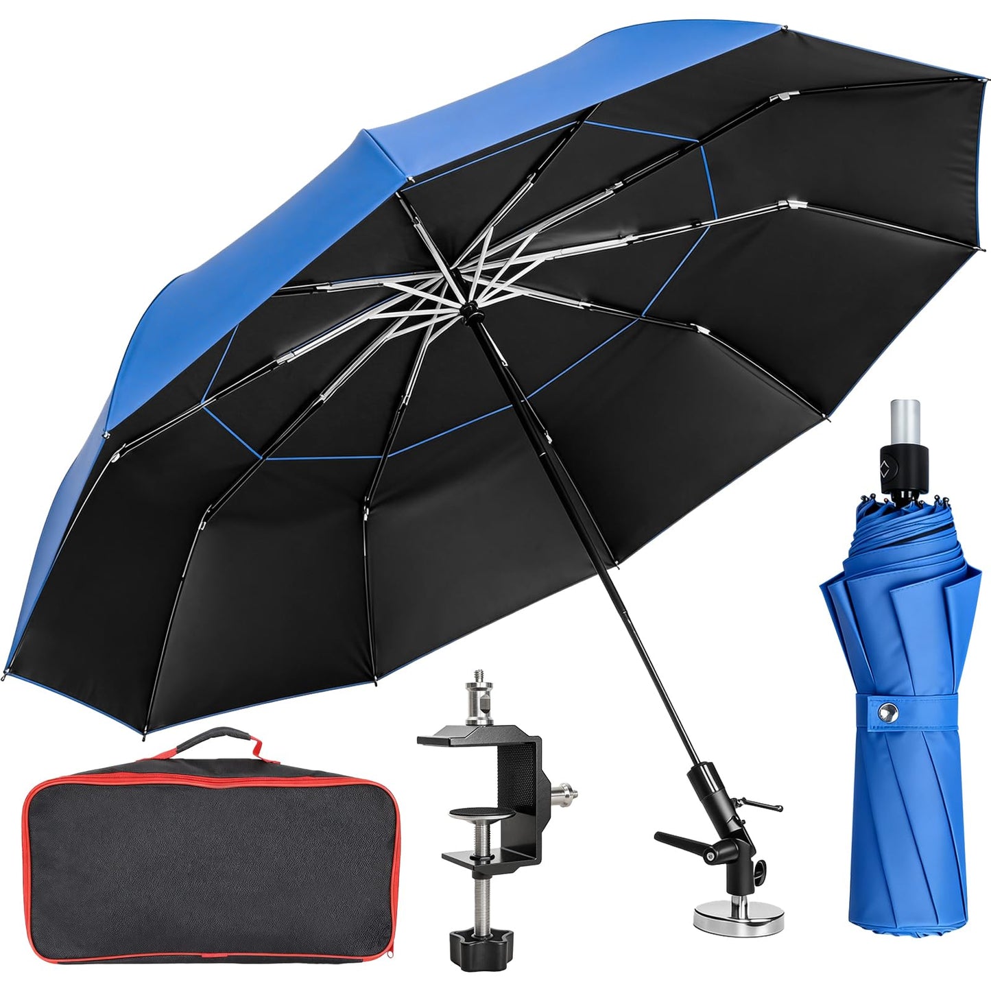 FixOasis 60" Folding HVAC Umbrella with Magnetic Base, Universal Clip Included, Upgraded Durable Frame, Wind-Resistnat, Portable Magnetic Umbrella, For HVAC and Outdoor Activities, 180°Adjustable