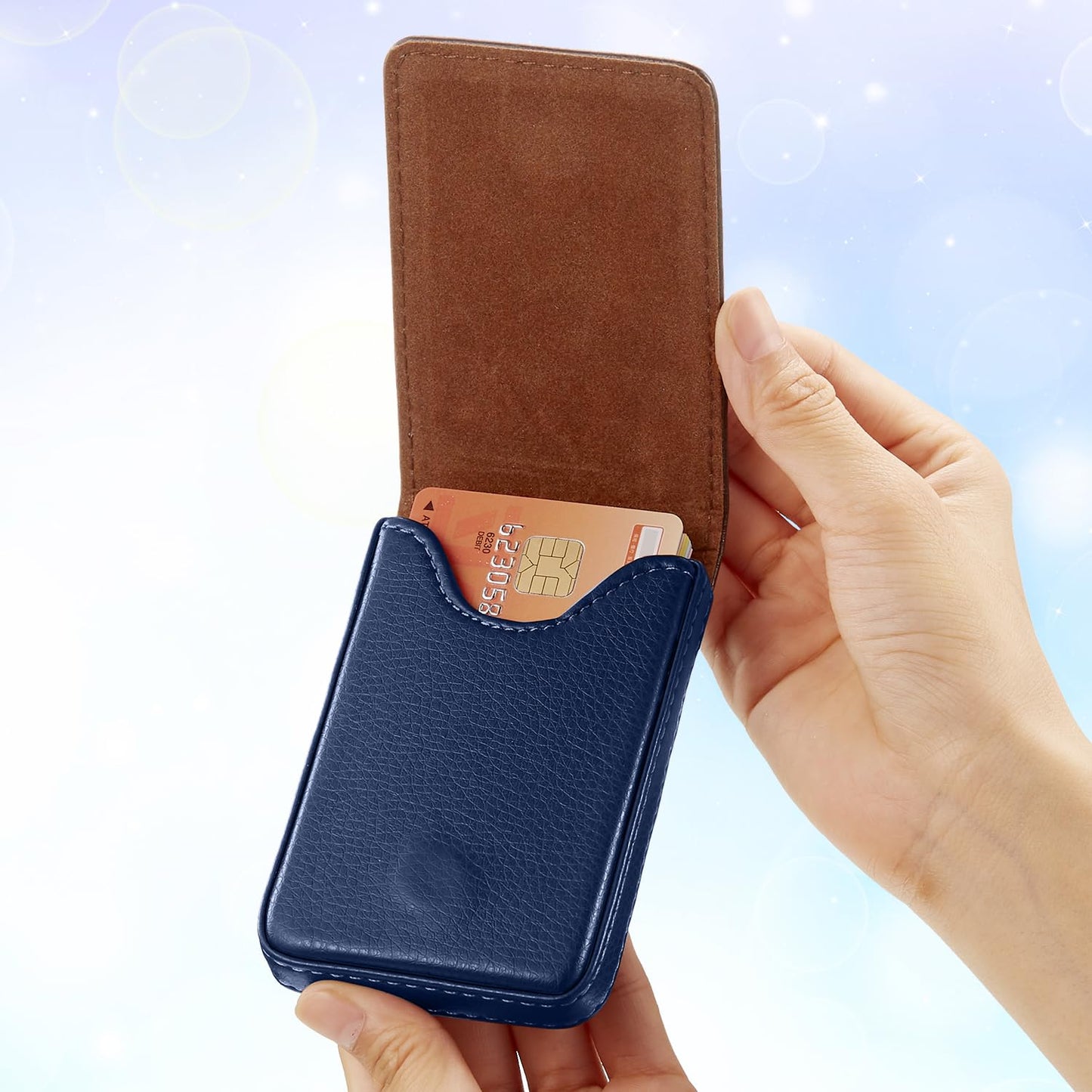 Outus 2 Pieces Business Card Holder, PU Leather Business Card Case Pocket Wallet with Magnetic Shut for Valentines Gift Men Women(Blue,Classic)