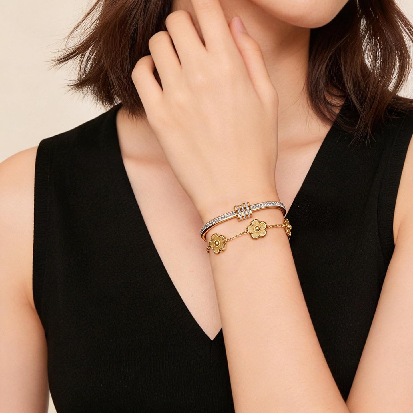 PCY Gold Bracelets For Women,3PC Bangle Gold Plated Bracelets For Women,Trendy Statement Cuff Stackable Bangles Set,Fashion Jewelry for Women. (Medium, Lucky Love)