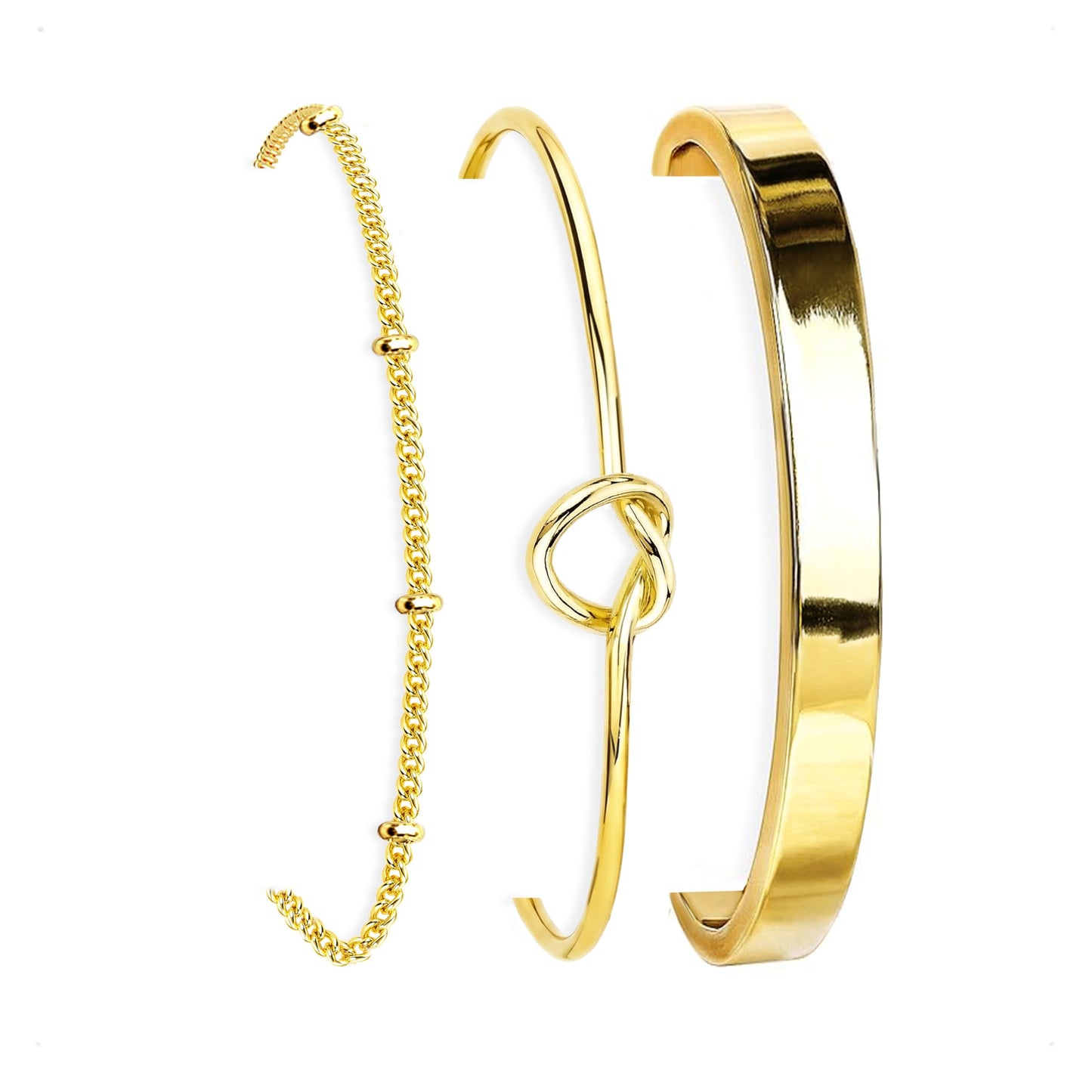 HERIER Gold Bangle Bracelets Stack for Women Trendy 14K Gold Plated Satellite Chain Bracelets Set Jewelry for Women Non Tarnish
