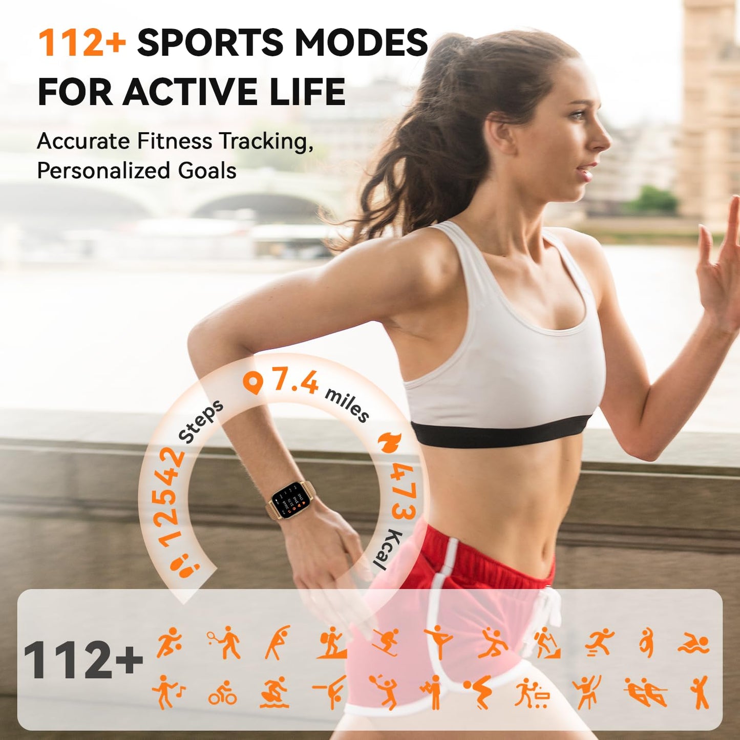 Kriutefy Smart Watch for Women (3 Bands), Fitness Tracker with Bluetooth Calls, IPX8 Waterproof Smartwatch for Android iPhone, 112+ Sport Modes, Heart Rate/Sleep/SpO2 Monitor, Gold