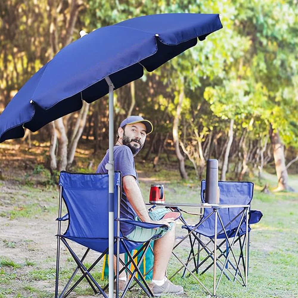 AMMSUN 6FT Portable Picnic Outdoor Canopy Sunshade Beach Umbrella with Tilt Function, Small Patio Umbrella - UPF 50+ protection Garden Umbrella 6' Navy Blue Patio Umbrella