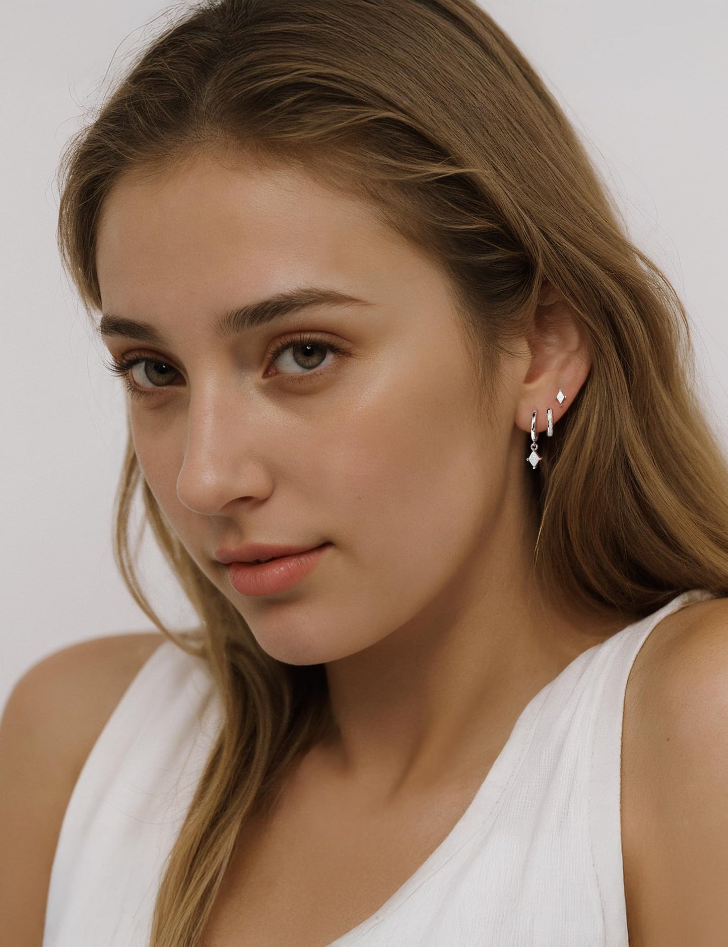 Angelady Sterling Silver Opal Earrings Set for Women, Hypoallergenic S925 Opal Hoop Earrings for Women, Dainty Silver Opals Dangle Earring Stacks for Women Trendy Opals Jewelry Gifts 2026