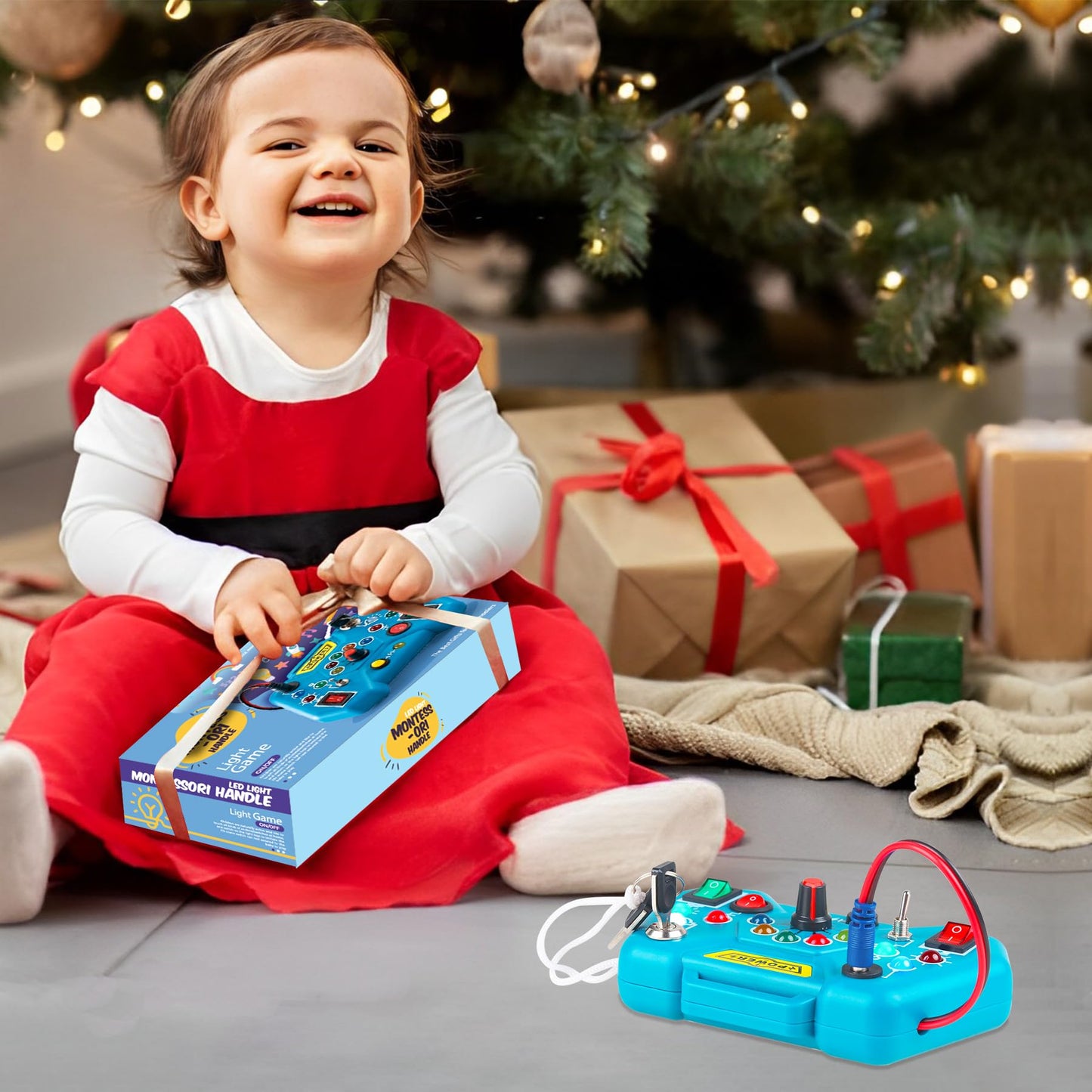 Laiydontos Toddler Toys LED Busy Board,Montessori Toy for 1-3 Year Old, Kids Sensory Board, Light Switches Preschool Learning Activities Travel Toy for 1 2 3 4 Boys Girls Birthday