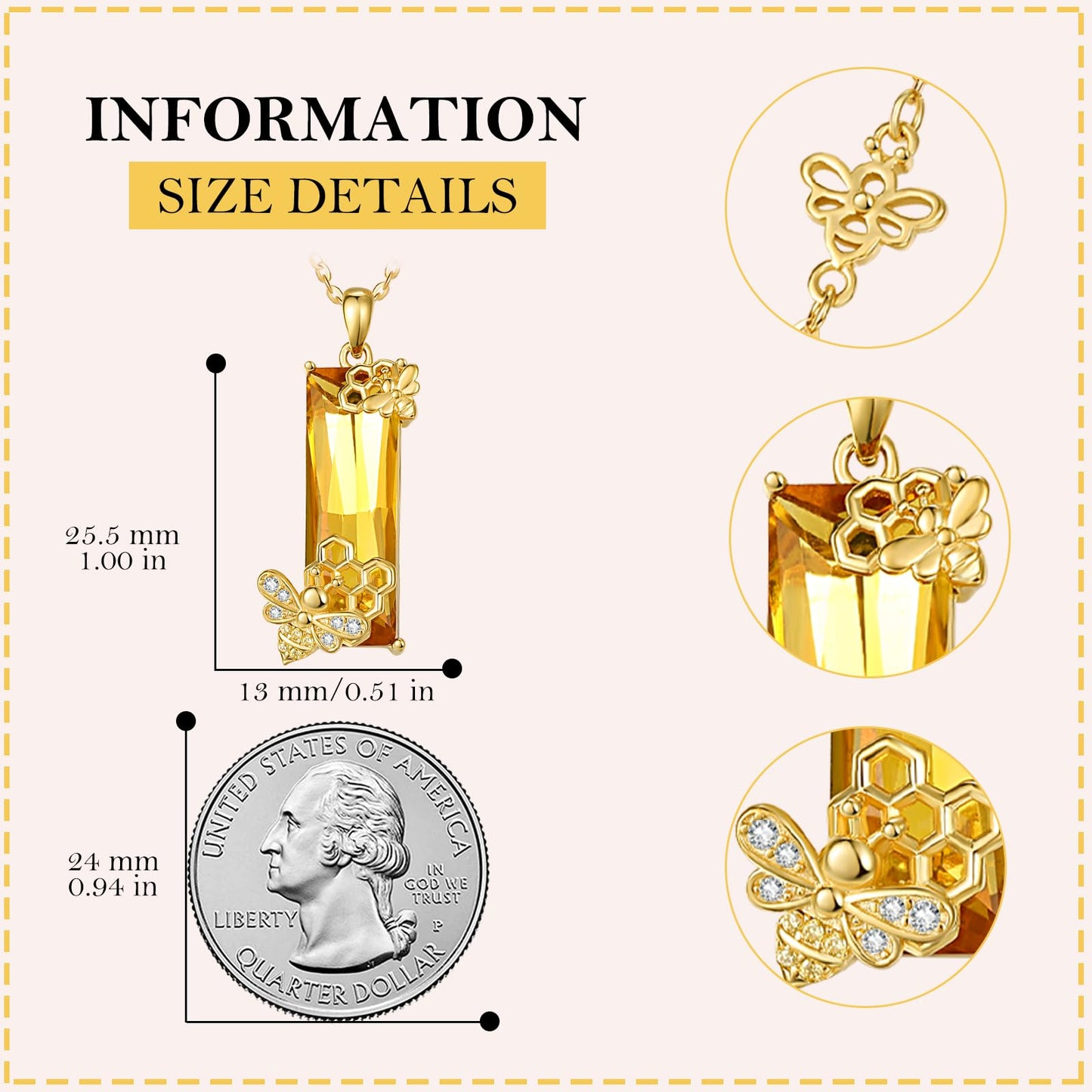 AENEAS Valentines Day Gifts for Women Her Bee Necklace for Women 925 Sterling Silver Gold Plated Citrine Honey Bee Jewelry Bumblebee Gift for Women Wife Her