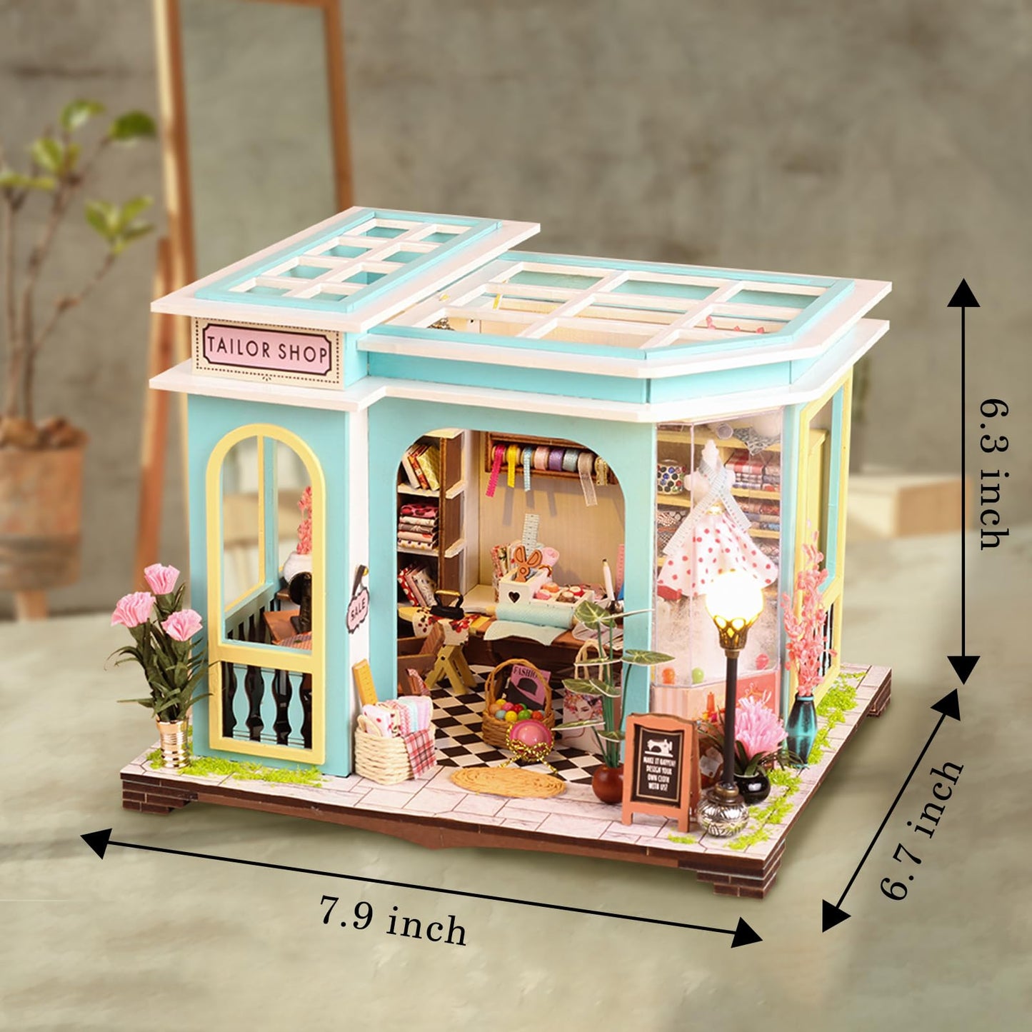 DIY Miniature House Kit,Tailor Shop Dollhouse Miniature Kit with LED & Furniture,Mini Diorama House Building Kit for Adults,3D Wooden Craft Tiny House Mini Model Kit,Home Decor Family Birthday Gifts