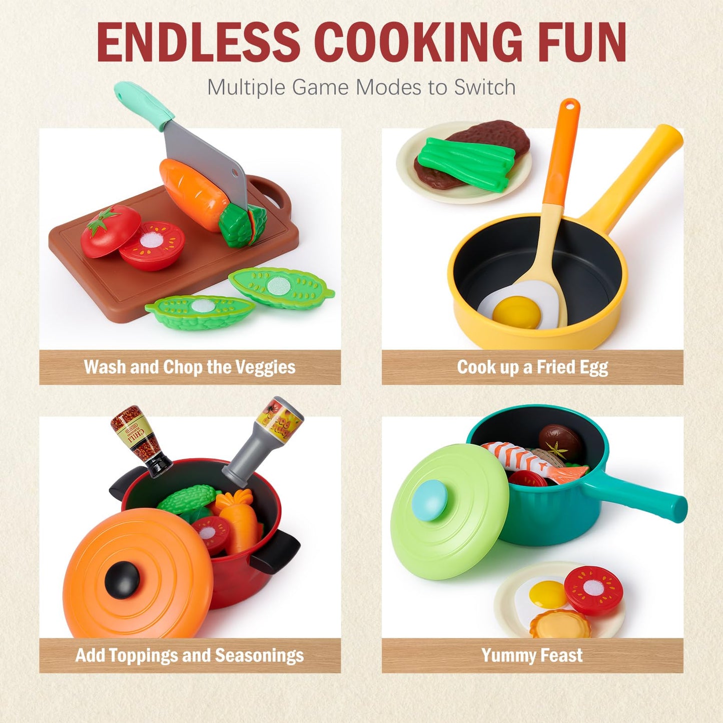 Lonico Pretend Play Kitchen Accessories for Toddlers 3-5, Play Food Sets for Kids Kitchen Toys with 5 Pots and Pans & Cooking Utensils & Toy Food, Birthday Gift for 3 4 5 Year Old Girls Boys