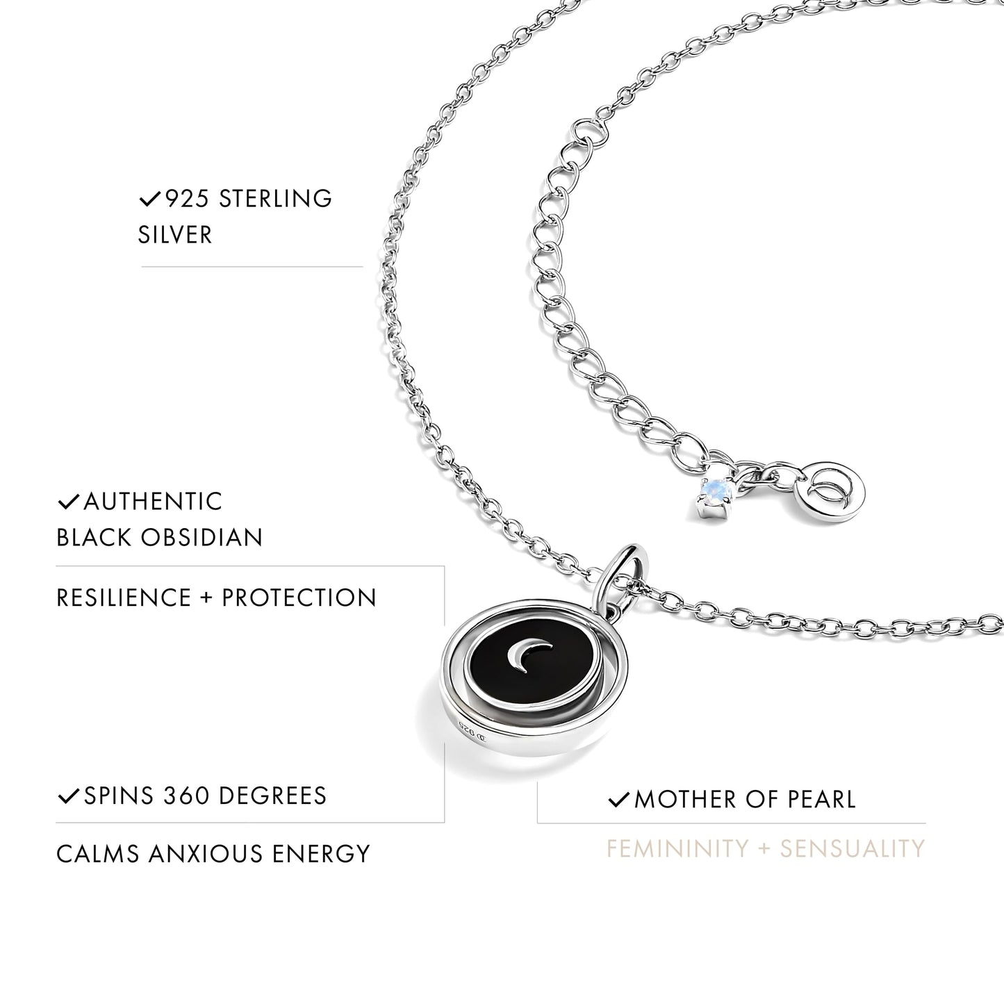 Moon Magic - Authentic Moonstone Necklace for Women | Pearl, Onyx, Black Obsidian Necklaces | Real 925 Sterling Silver/18k Rose Yellow Gold Crystal Necklace for Women | Genuine Gemstone Jewelry