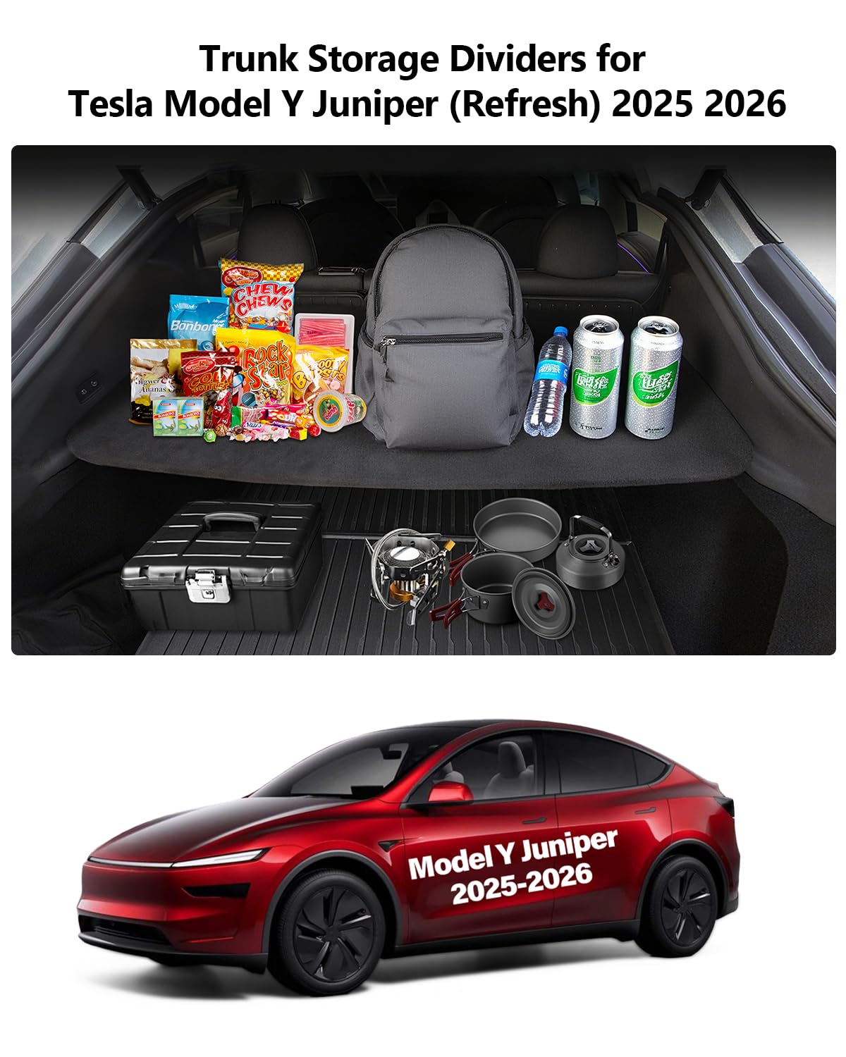 cybtkcar for Tesla Trunk Cargo Cover Model Y Juniper 2025 2026 Trunk Storage Board Model Y Accessories Storage Dividers Layered Partition Board Shield Shade Anti-Spy Luggage Privacy