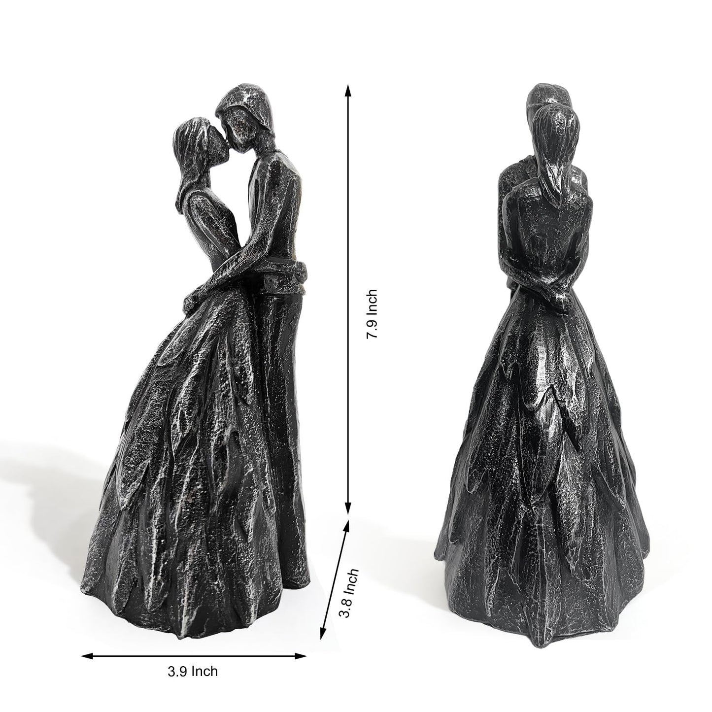 GZVDYG Black Couple Embracing Resin Figurine, 7.9" H, Romantic Gifts for Him & Her, Faux Black Wrought Iron Finish, Engagement Anniversary Wedding Keepsake Home Decor