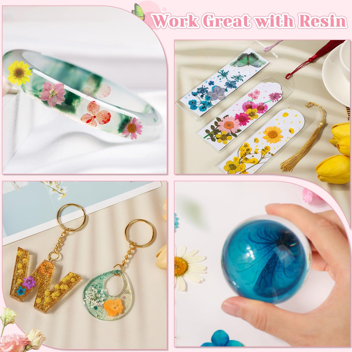 231 PCS Pressed Flowers Bulk for Resin Crafts, Dried Pressed Flowers Butterfly Stickers with Tweezers Real Natural Dry Wildflowers for Resin Molds DIY Art Candle Phone Cases Bookmark Jewelry Making