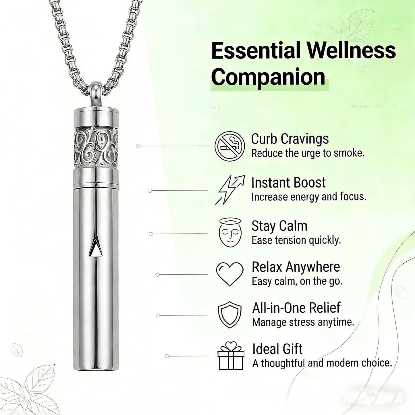 phaxud Stainless Steel Mindfulness Breathing Necklace for Anxiety Original Upgrades Quit Smoking Necklace with Essential Oil Diffuser Multifunctional Jewelry (F)