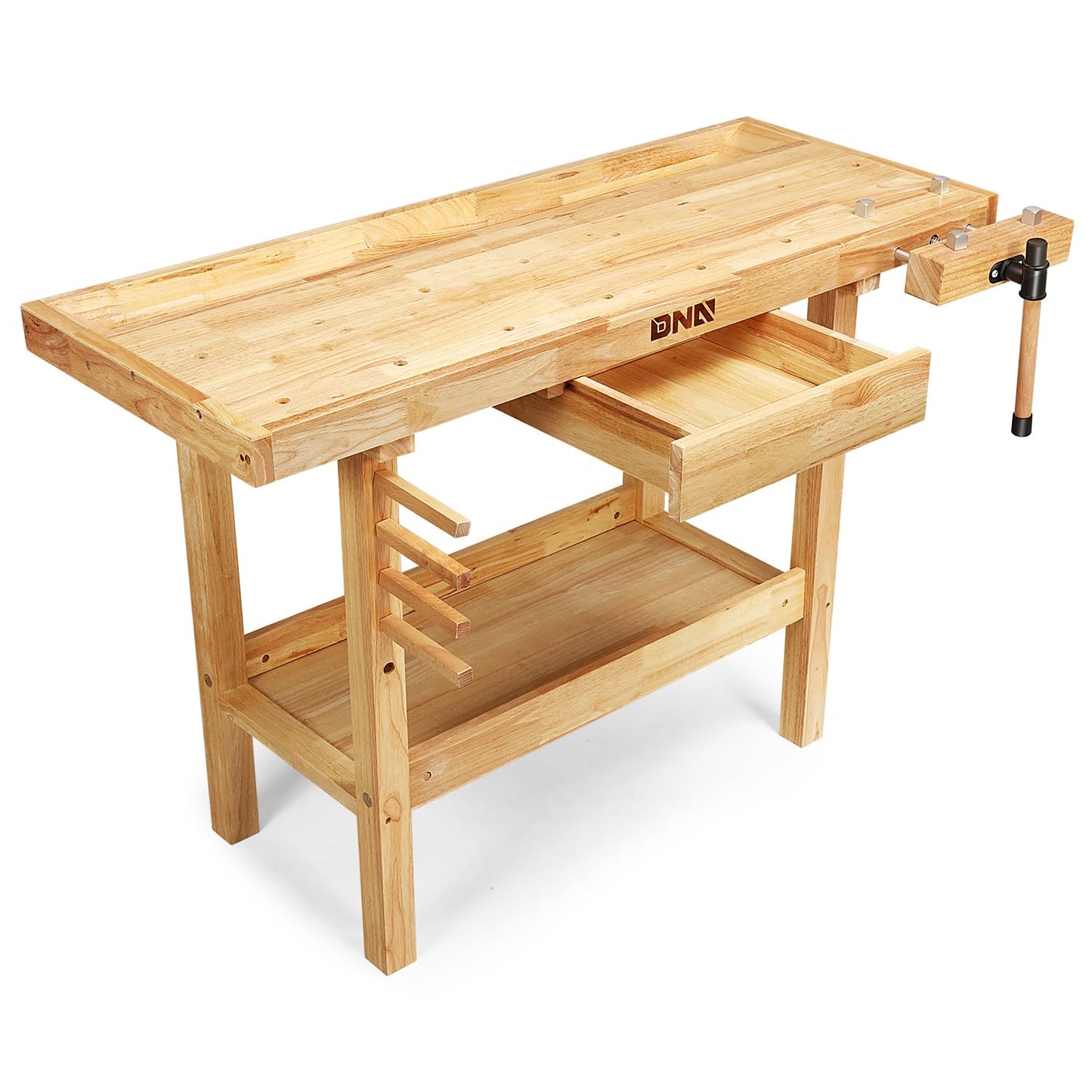 DNA Motoring Heavy Duty Wood Workbench, Wooden Workbench with Drawer for Workshop, Garage, W/Adjustable Handle, TOOLS-00520