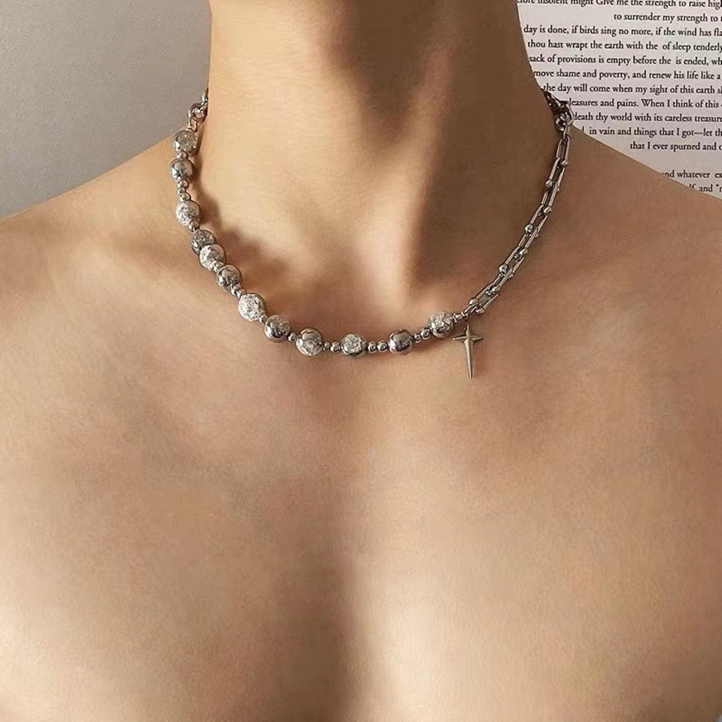 Buyongwant Y2k Irregular Necklace for Women Fashion Cracked Beads Star Pendant Spliced Titanium Steel Chain Ladies Men's