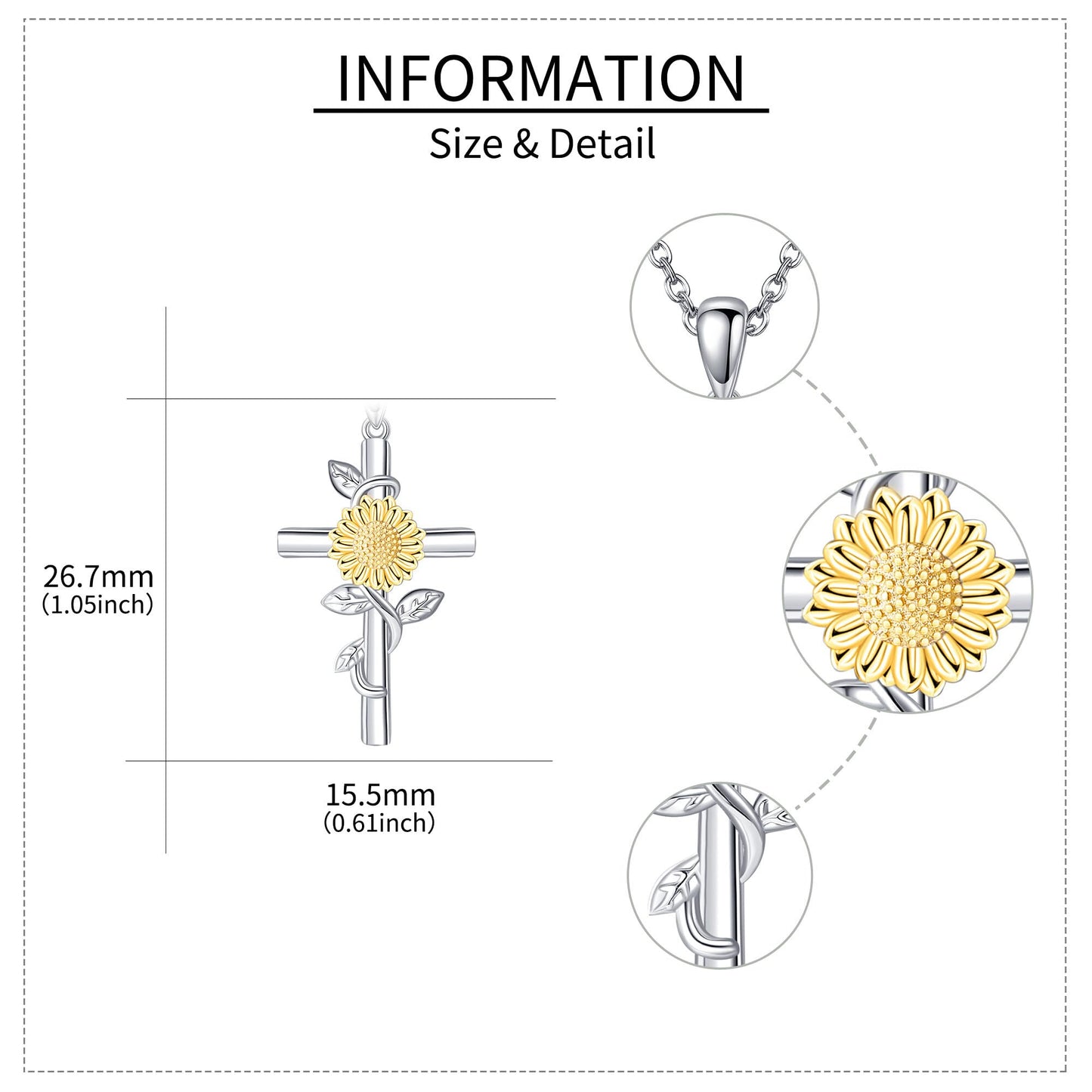 Sunflower Cross Necklace 925 Sterling Silver Cross Sunflower Pendant Necklace Birth Flower Jewelry for Women