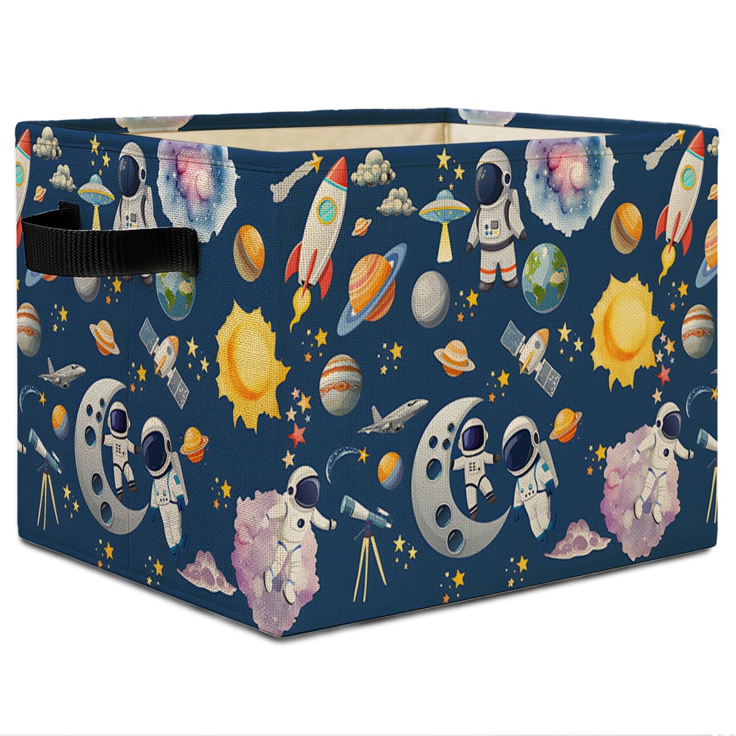 Elefeltclave Space Planet Nursery Storage Bins Rocket Astronaut Galaxy Storage Basket Organizer for Classroom Kids Room Nursery Playroom Clothes Toys Books,Toybox for Girls，Space Themed Bedroom Decor