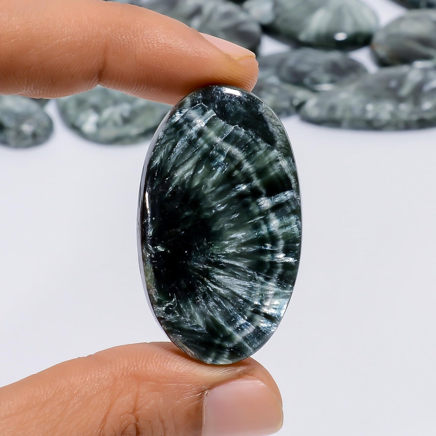 Natural Seraphinite Gemstone- Healing Crystals for DIY Jewelry Making -Loose Natural Cabochon -Perfect for Crafting Unique Jewelry Designs Gift for Her, Mother and Wife (5 pcs, 25-35 mm)