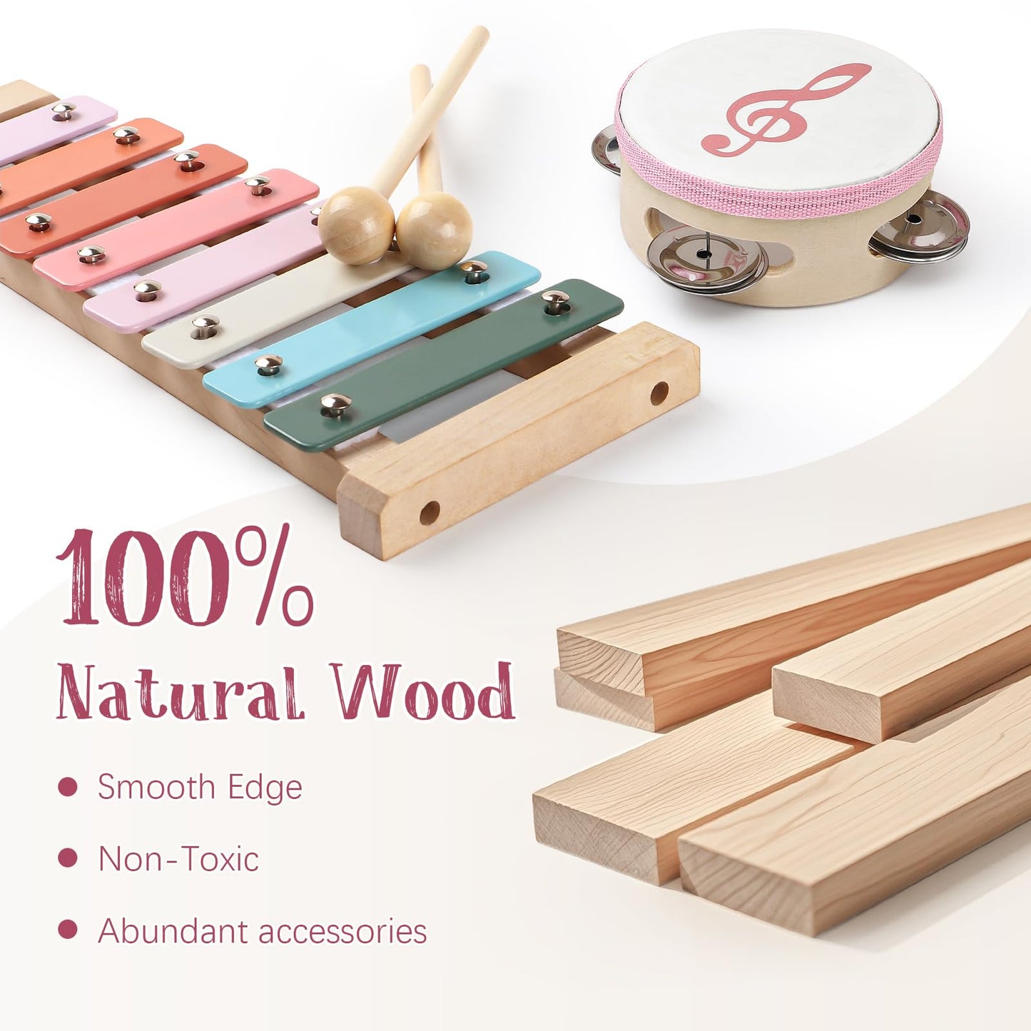 Toyssa Baby Musical Instruments, Montessori Wooden Musical Toys for Toddlers 2-3 with Xylophone Maracas Tambourine and Gift Box Kids Preschool Educational Birthday Gifts for 2 3 4 5 Year Old