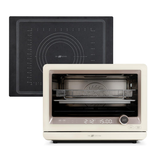 VAL CUCINA 7-in-1 Steam Convection Oven Countertop with Air Fry, Bake, Sous Vide, Ferment, Built-in Recipes & VAL Board Cutting Board, Creates Storage Space, Protects Cabinets
