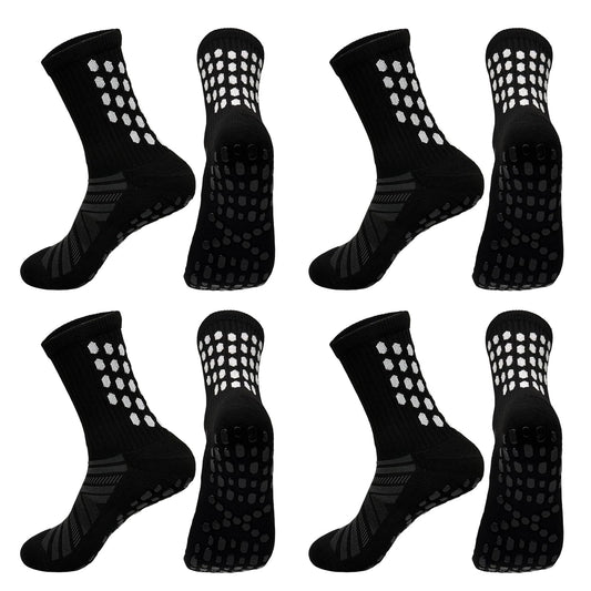 vibsteps 4 Pairs Anti Slip Soccer Grip Socks for Men & Youth, Breathable Mesh Non Slip Football Socks for Academy Players, Black