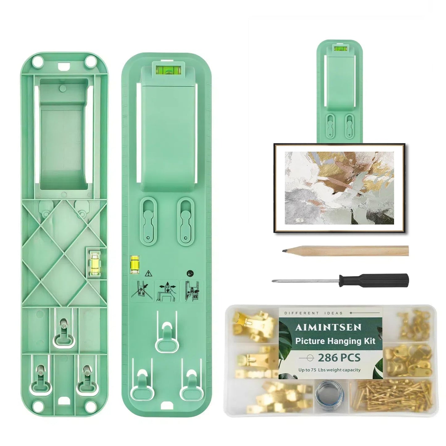 Picture Hanging Kit,Picture Hangers,Wall Hanging kit,Picture Frame Hanger Tool 290 Pieces Heavy Duty Photo Hanger Accessories with Picture Hanging Wire, Hooks, Nails ，Hammer and Wall Hanger Level
