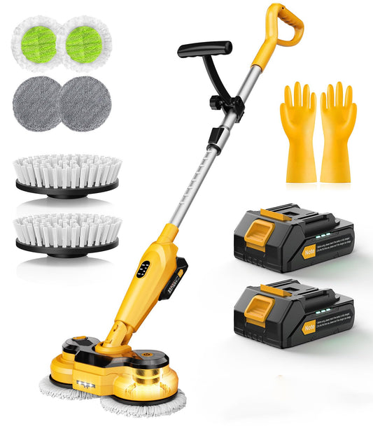 qimedo 6000mAh Battery Cordless Electric Mop M3 Pro, 800RPM Electric Power Scrubber & Mops for Floor Cleaning, Automatic Spin Mops with Smart Display,Rotating Mop with LED Light & Water Spray