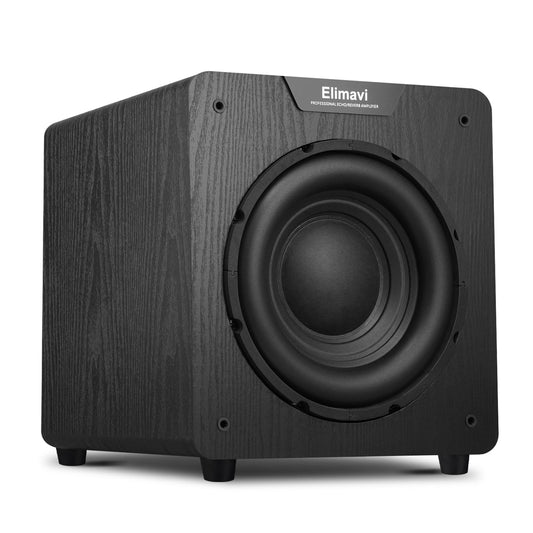 Elimavi 10" Powered Subwoofer Home Audio - 300W Deep Bass for Home Theater - Copper Driver, MDF Enclosure w/Aluminum Radiator - Ideal for Home Surround Sound Systems