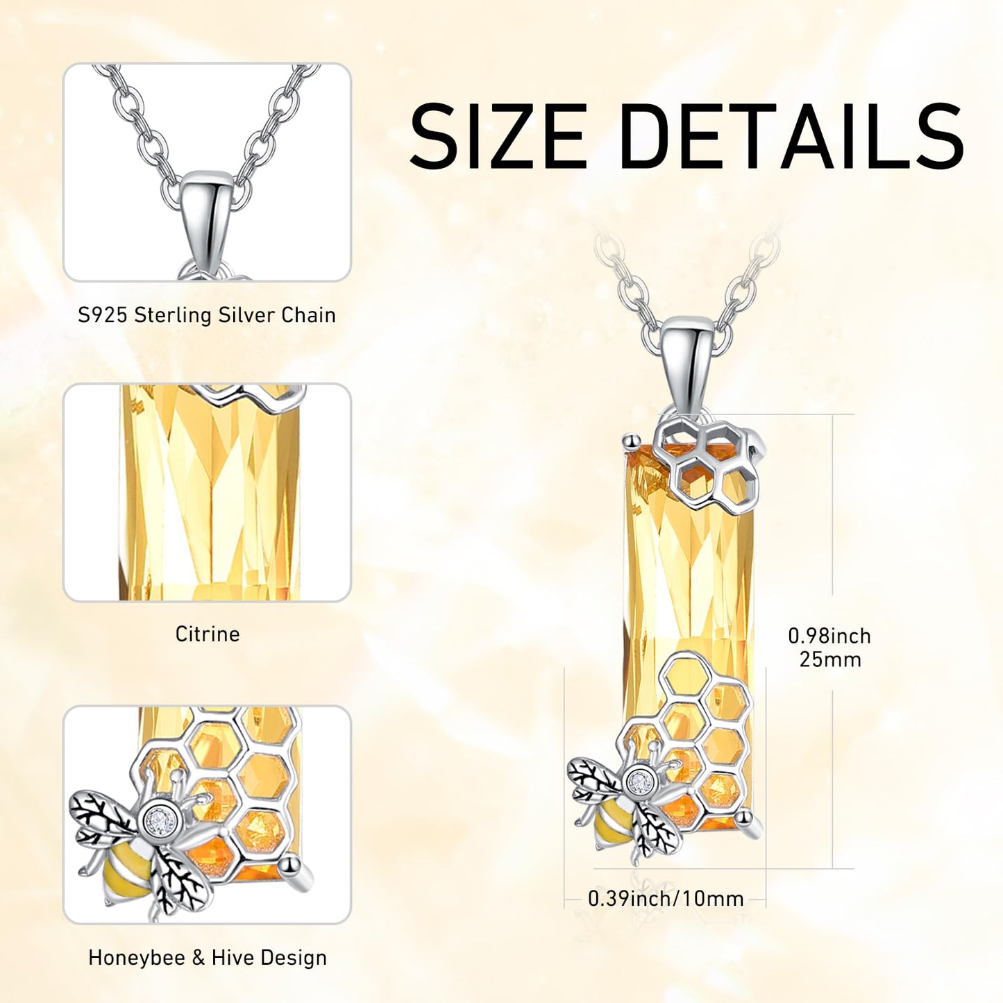 AENEAS Mothers Day Gifts for Women Sterling Silver Bee Necklaces for Women Bees Honeycomb Pendant Crystal Bumblebee Jewelry Cute Animal Beekeeper for Mom Wife